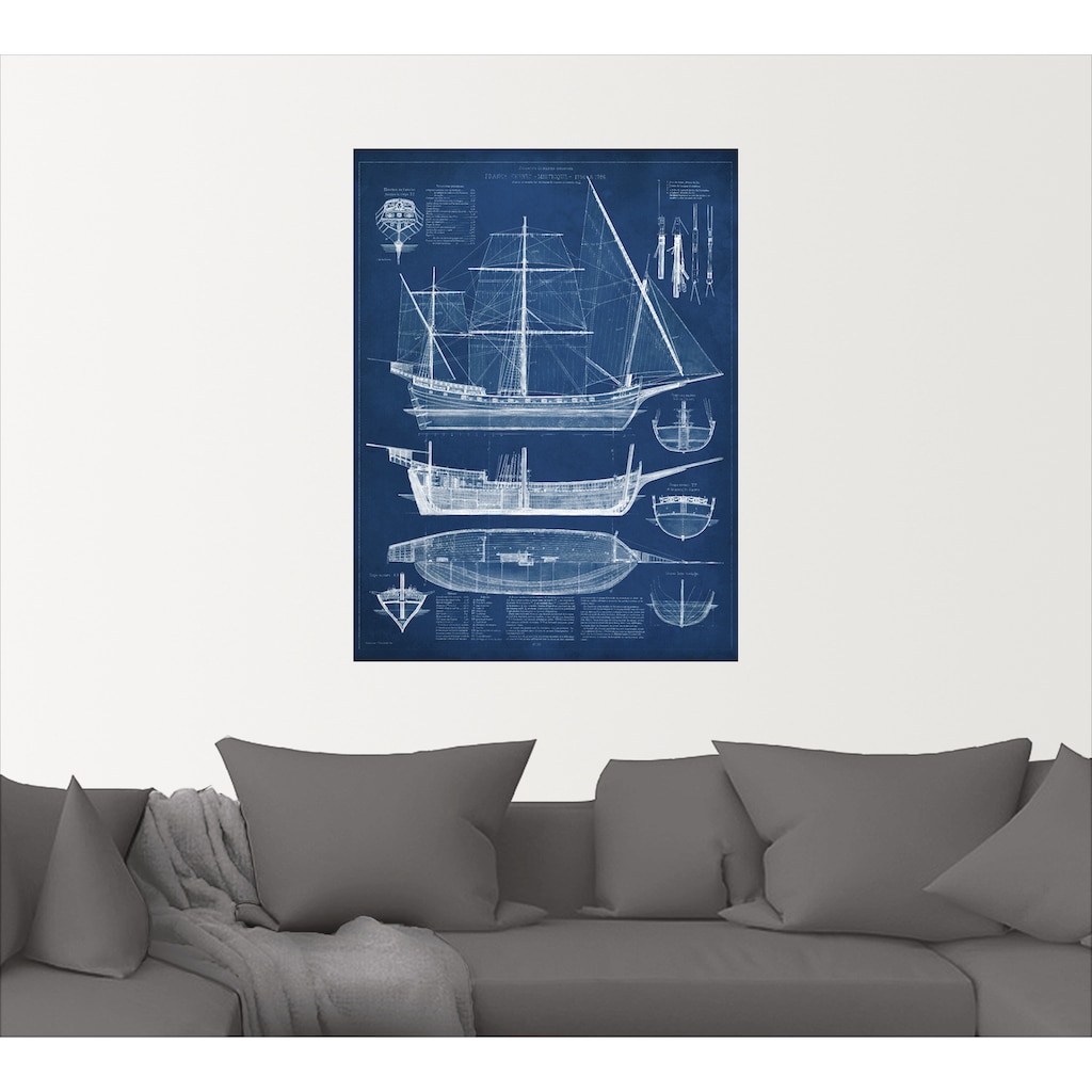 Artland Wandbild »Entwurf für ein Antikes Schiff I«, Boote & Schiffe, (1 St.)