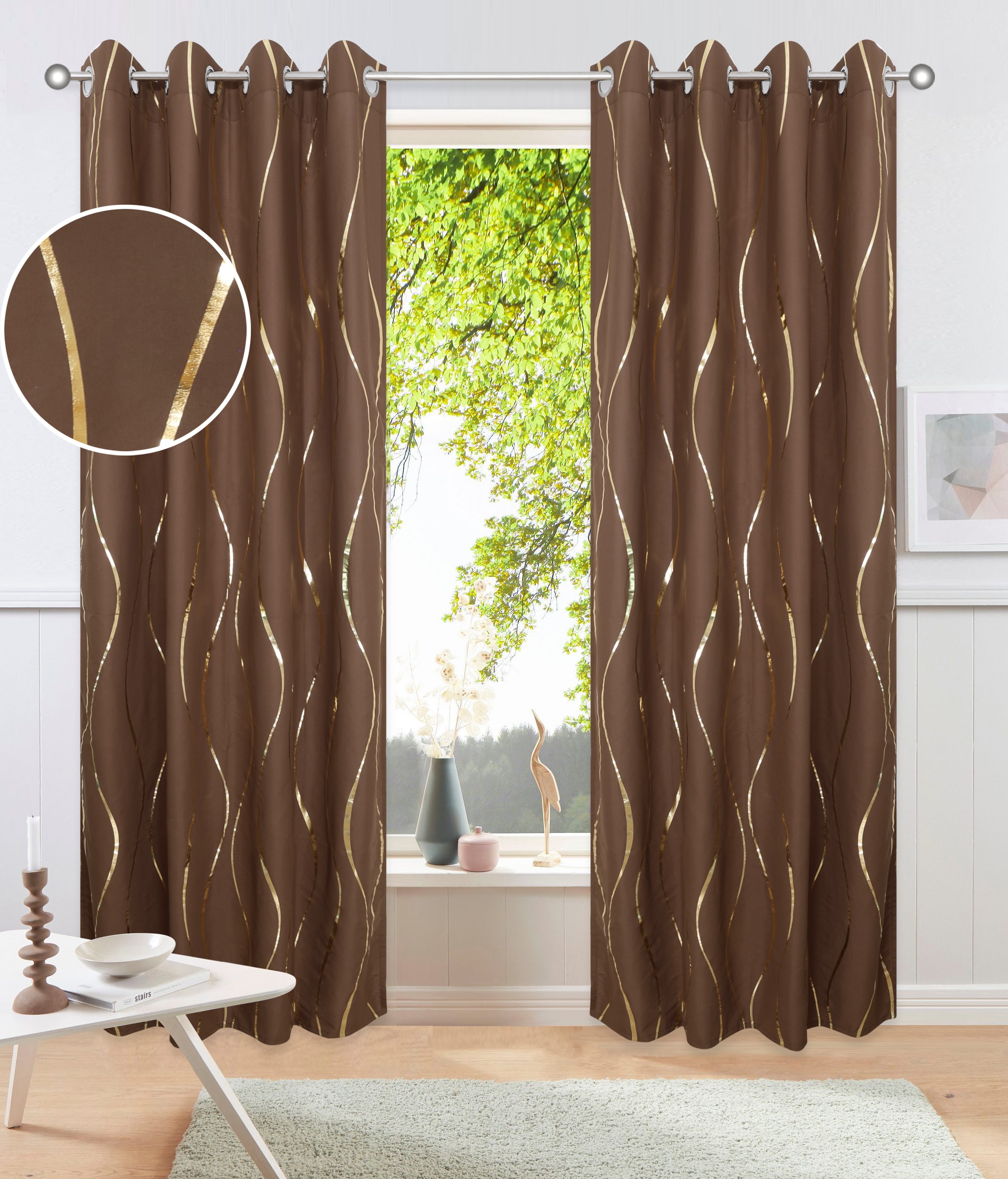 OTTO home Gardine »Quinnton« Ösen 2 Stk. tlg. Blickdicht, 2er-Set, Ösen- Aufhängung, Metallic-Akzente