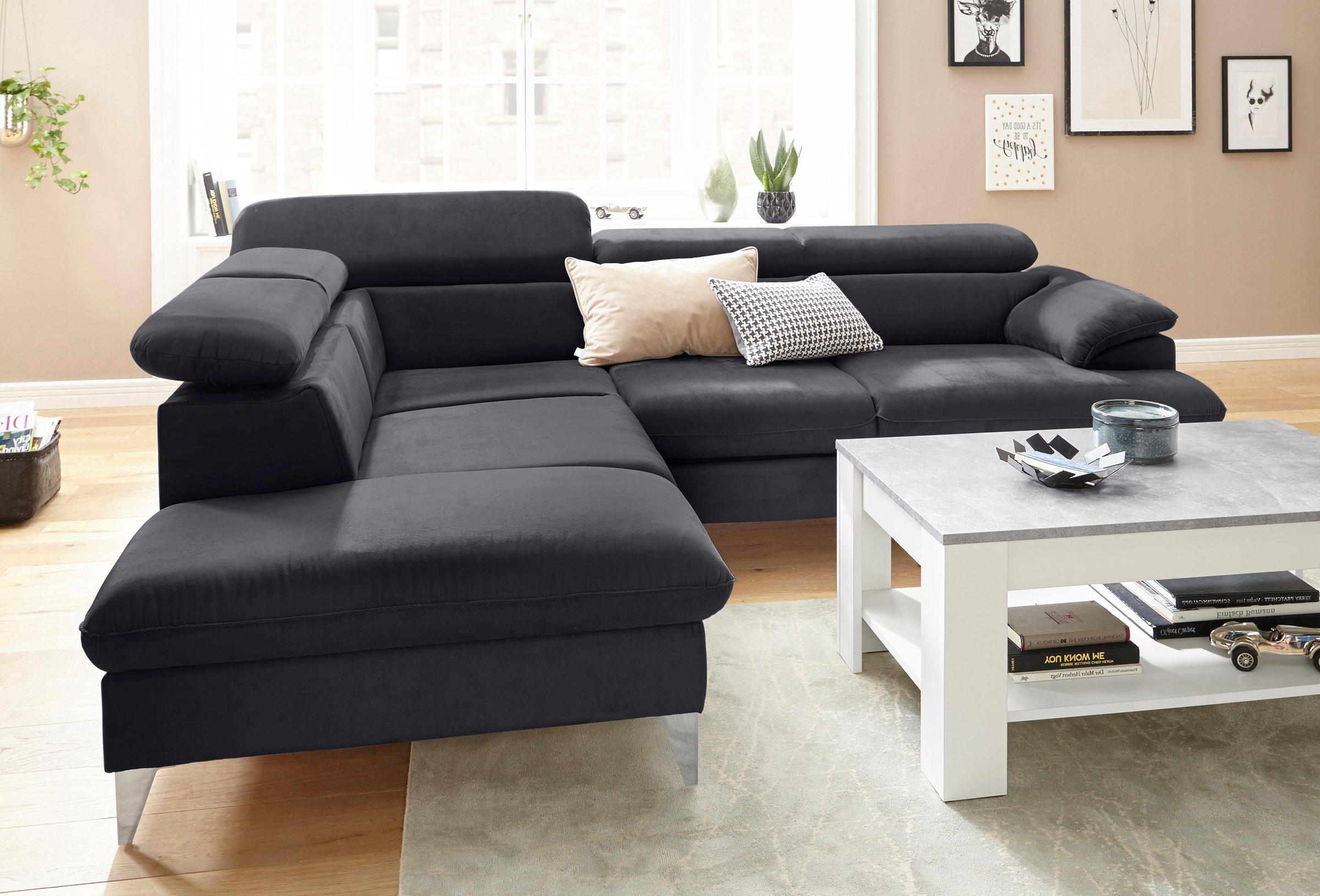 COTTA Polstergarnitur »Caluso L-Form«, Set bestehend aus: Ecksofa mit Kopfteilverstellung & Hocker