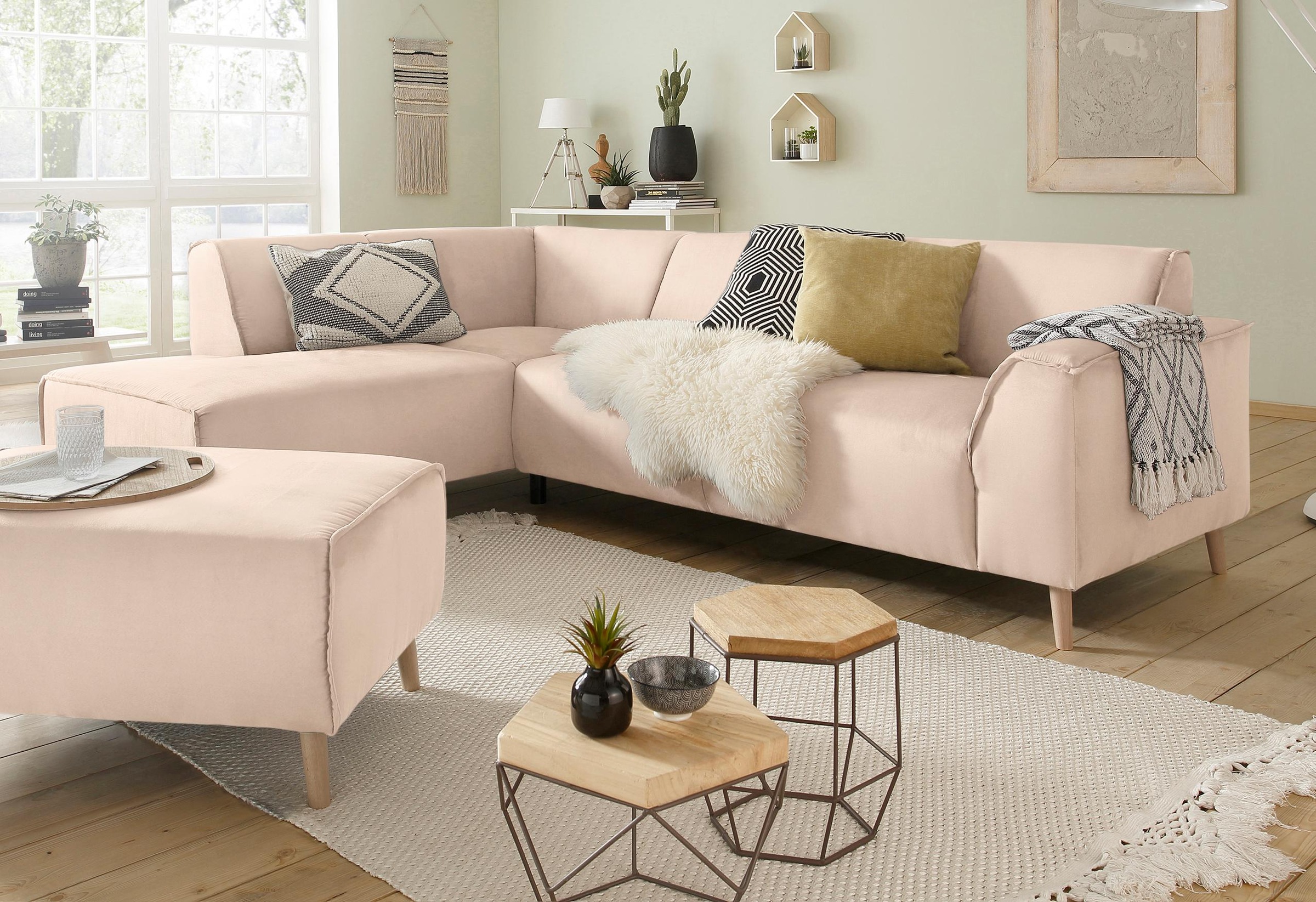 Home affaire Ecksofa »Julia zeitlose und elegante Couch, hoher Sitzkomfort, L-Form«, Federkern-Polsterung, Holzfüße, Keder