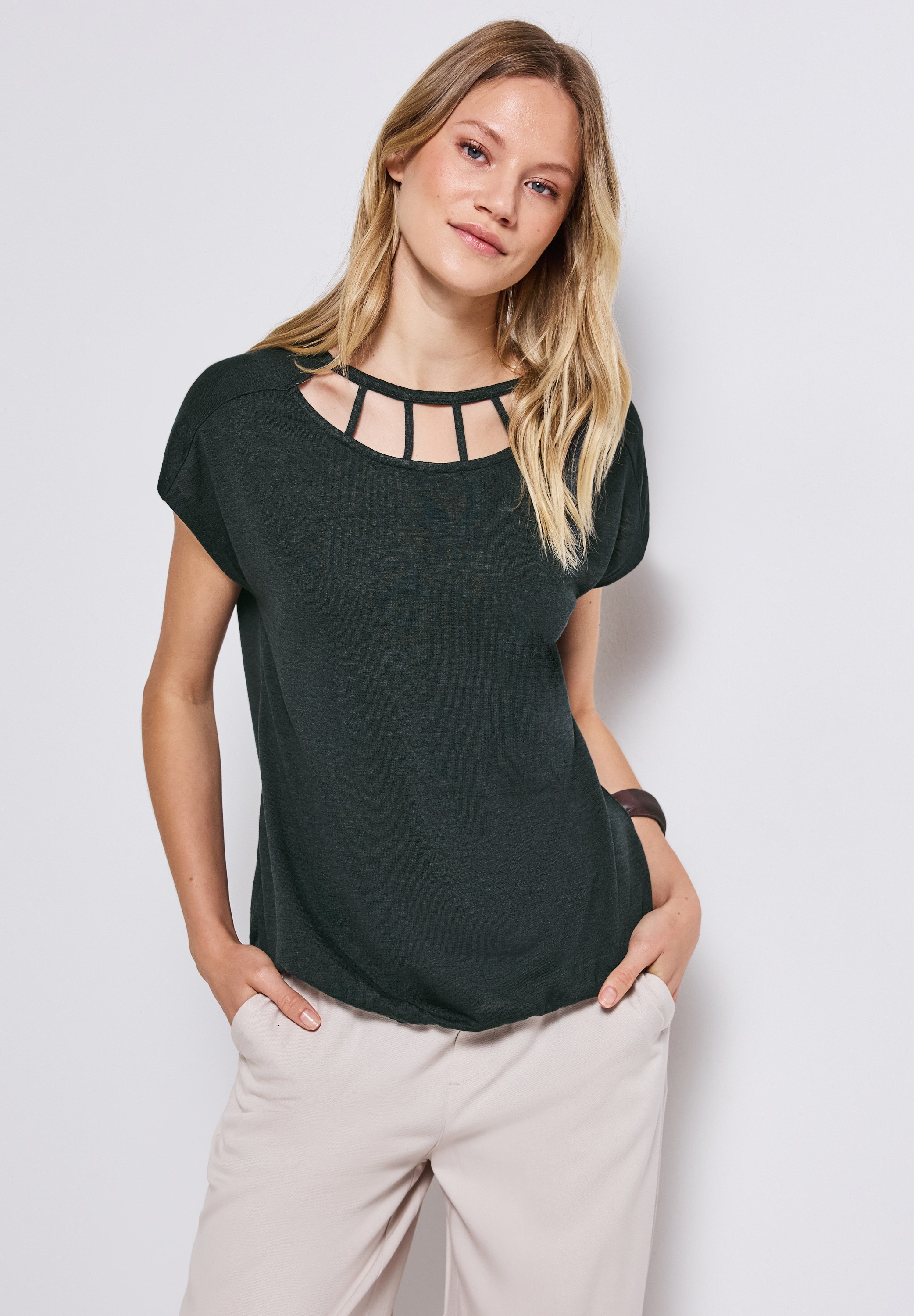 STREET ONE T-Shirt aus elastischem Materialmix