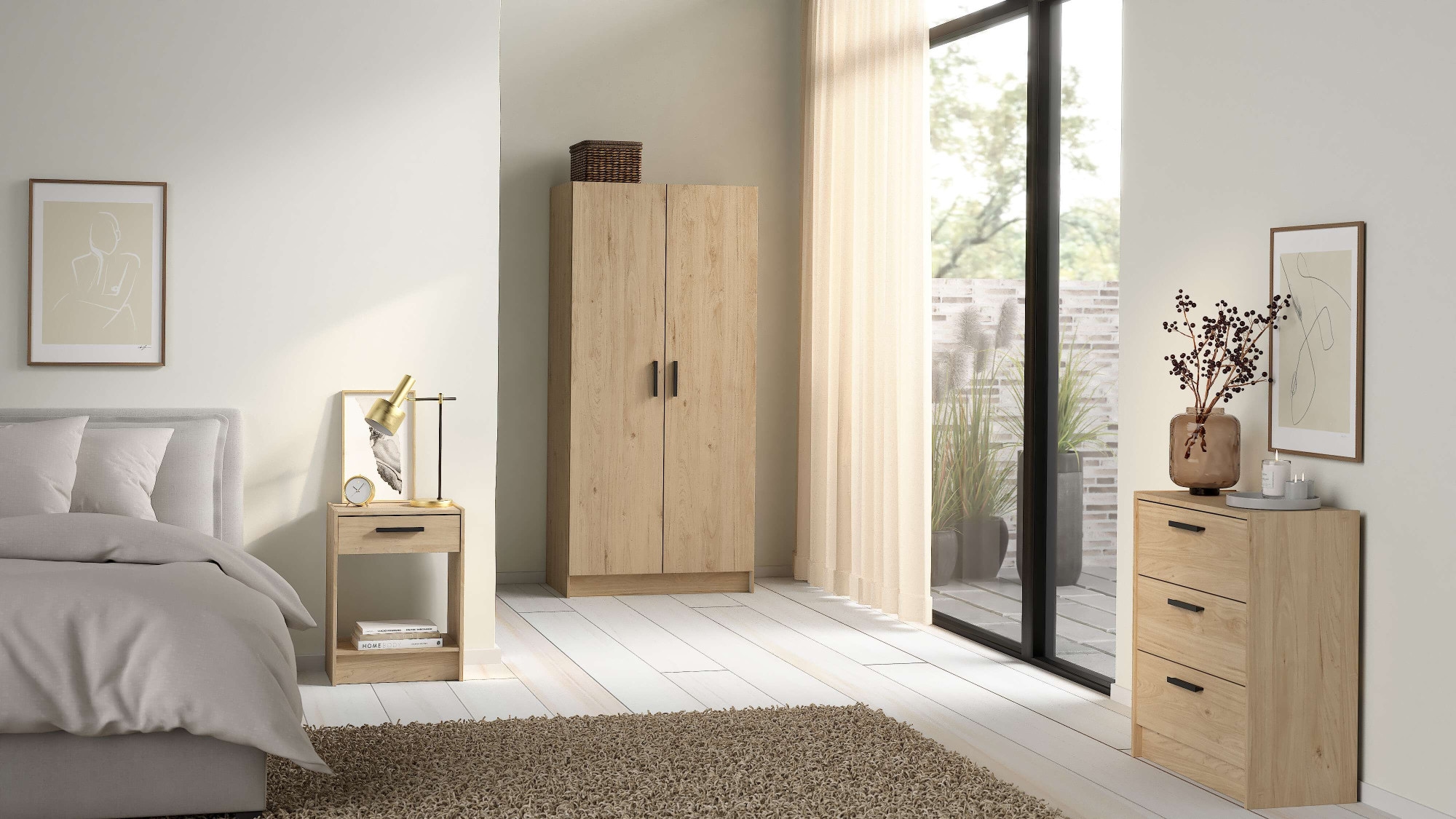 INOSIGN Schlafzimmer-Set »Escape, für Schlafzimmer, Jugendzimmer, aufbewahrung, Nordischer Stil«, (Set, 3 tlg.), (Set, 3-tlg), bestehend aus Kleiderschrank, Kommode & Nachttisch