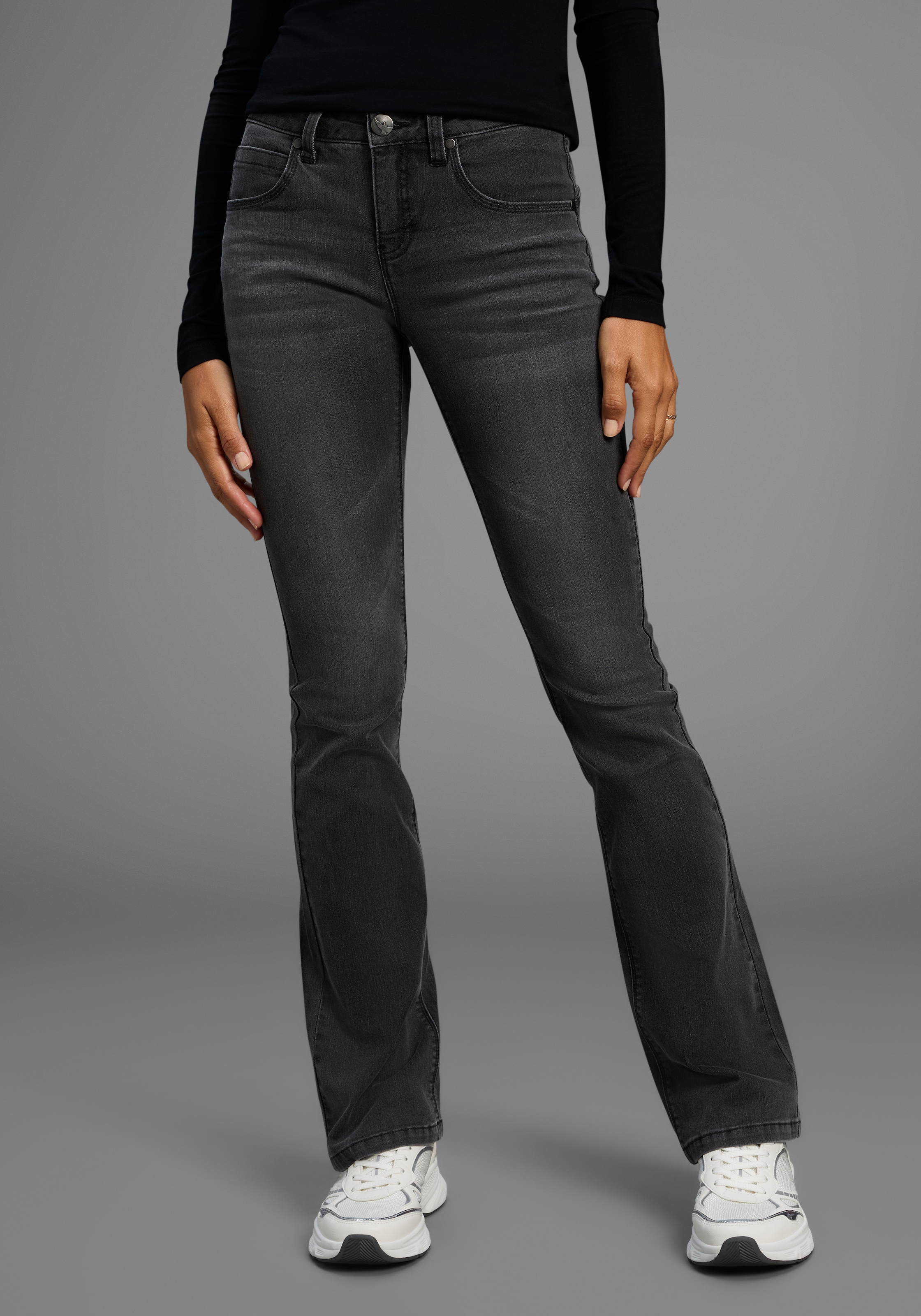 Arizona "Shaping" bootcut, Kontrastnähte, Used-Look-Waschung, niedrige Leibhöhe