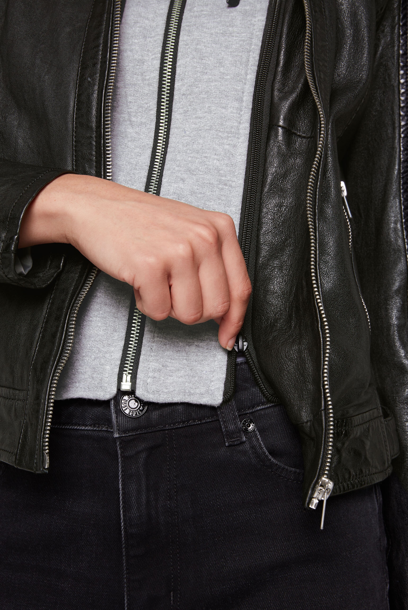 SOCCX Lederjacke, mit Kapuze, mit Druckknopfriegel an den Seiten