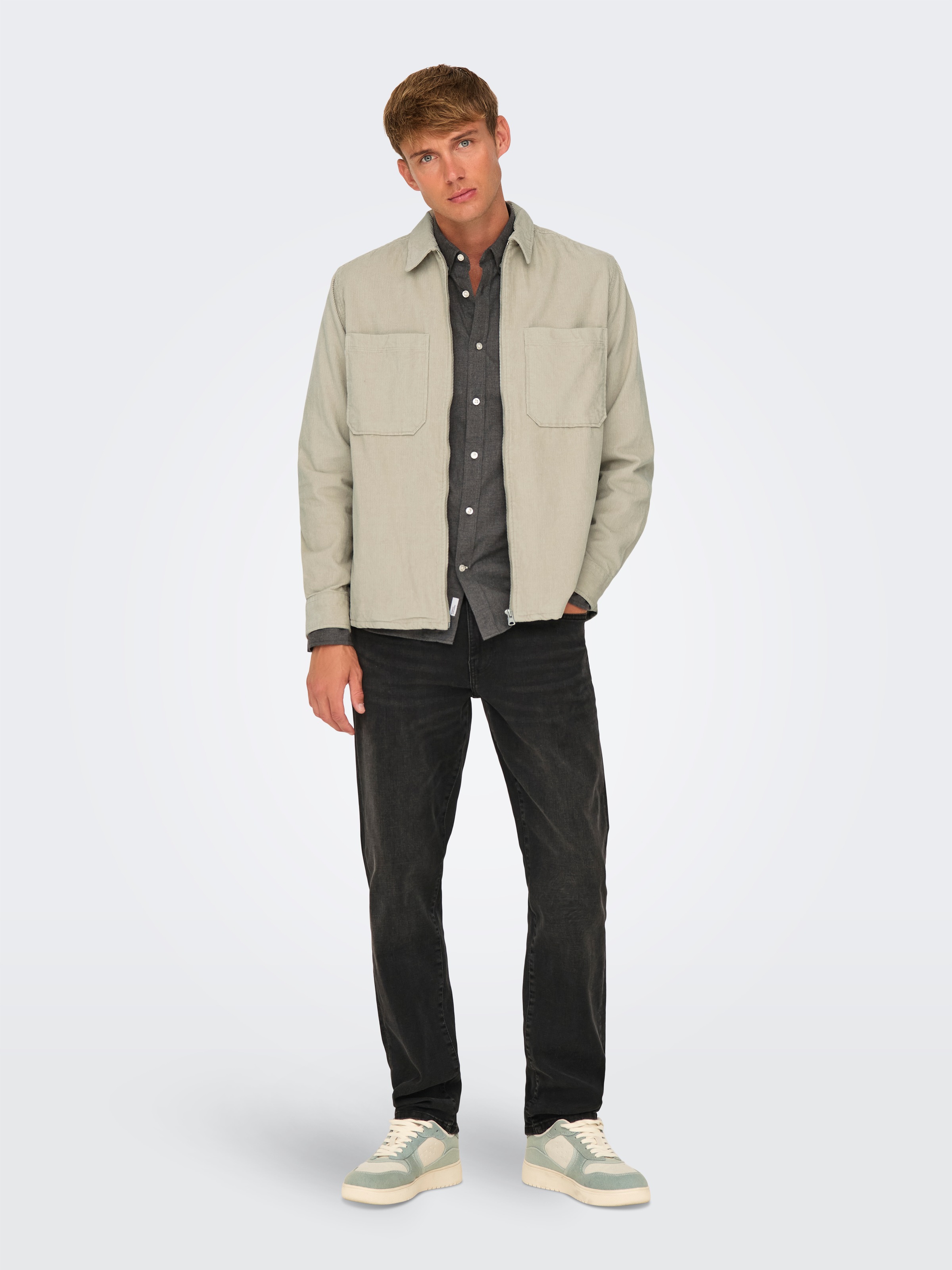 ONLY & SONS Langarmhemd »ONSALP 14W RLX 2PKT WASHD CORD LS ZIP«