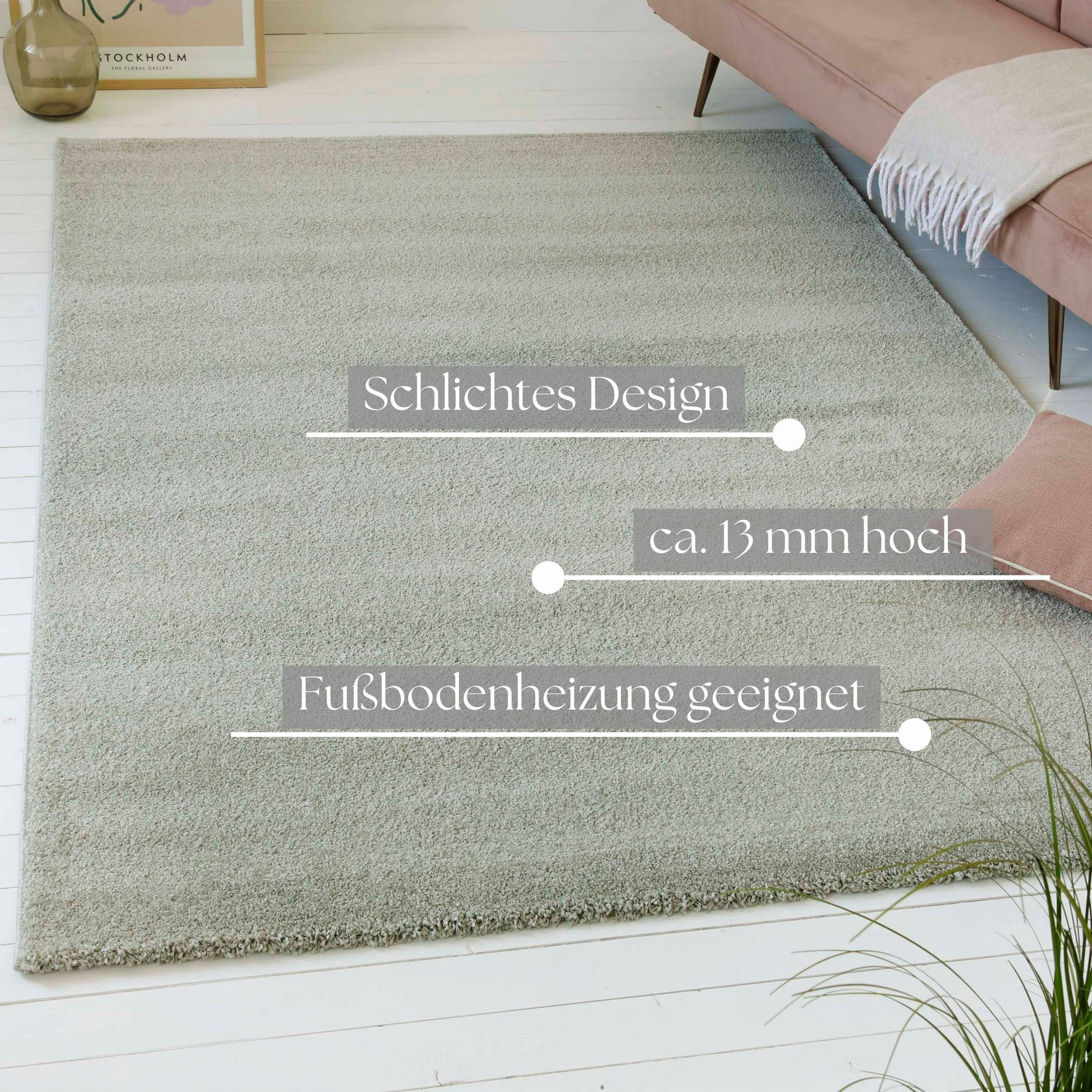 Teppich OTTO HOME "Chanley", grün, B:80cm H:13mm L:150cm, Polypropylen, Teppiche, Teppich, moderner dichter weicher zeitloser Kurzflorteppich, Wohnzimmer 3