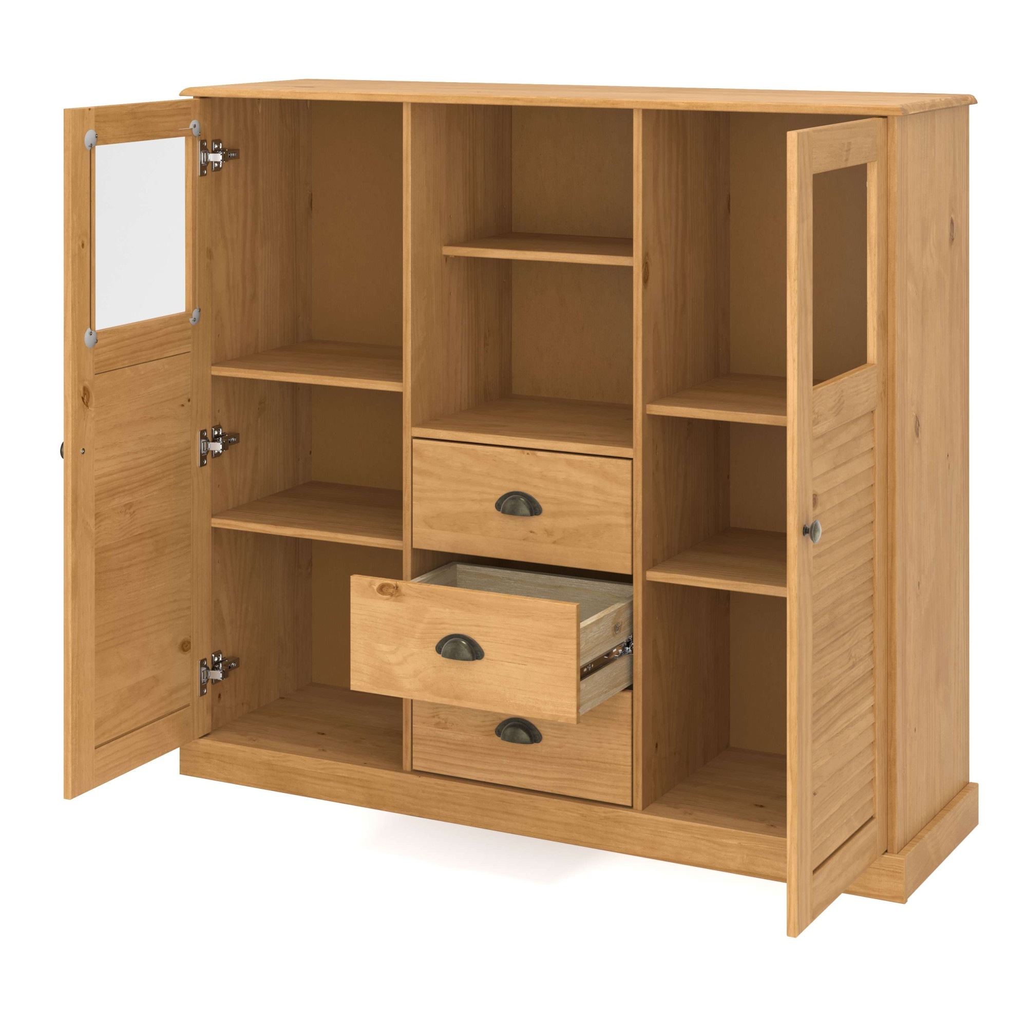 OTTO home Highboard »Turia, mit Glas- und Lamellentüren« Vitrine/Midischrank/Kommode, aus massivem Kiefernholz, FSC®, B: 127 cm