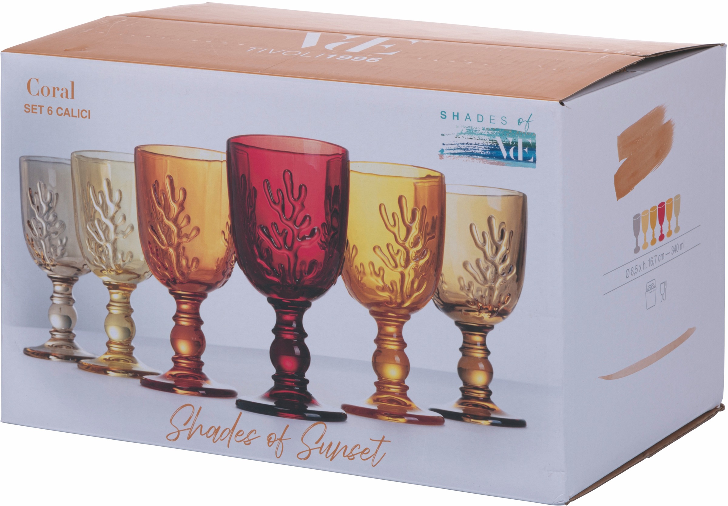 Villa d'Este Weinglas »Coral Sunset«, (Set, 6 tlg.), Gläser-Set, 6-teilig, Inhalt 340 ml