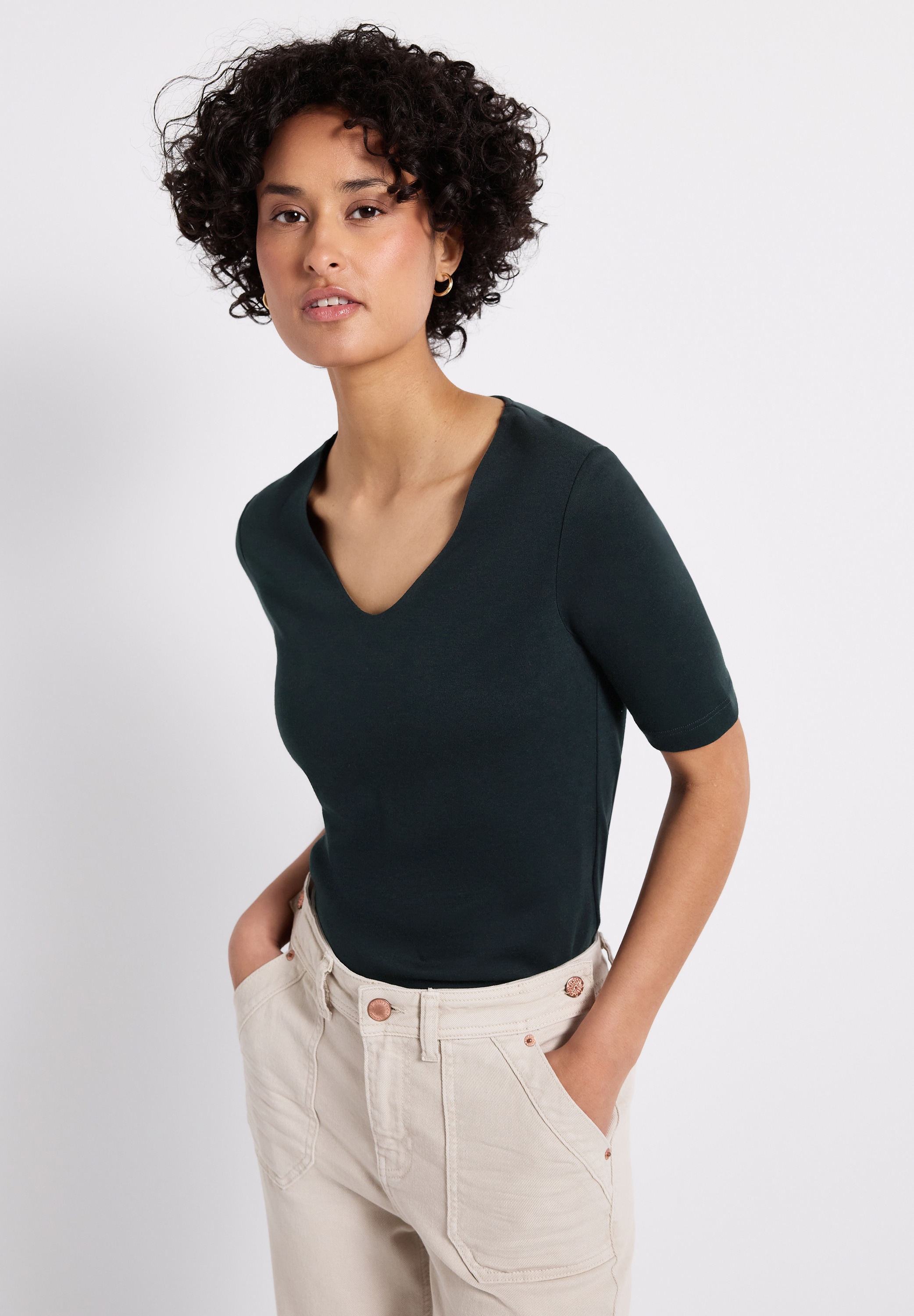 STREET ONE Kurzarmshirt »Style Palmira«, mit tiefem Rundhalsausschnitt