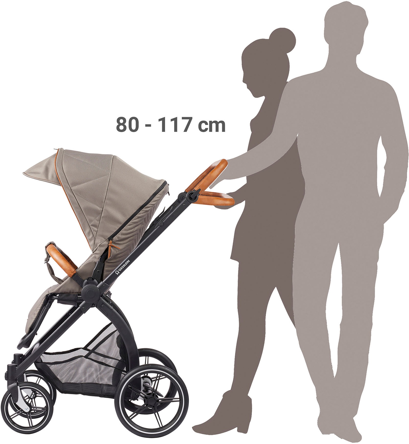 Gesslein Kombi-Kinderwagen »FX4 Soft+ mit Aufsatz Style, schwarz/cognac«, mit Babywanne C3 und Babyschalenadapter