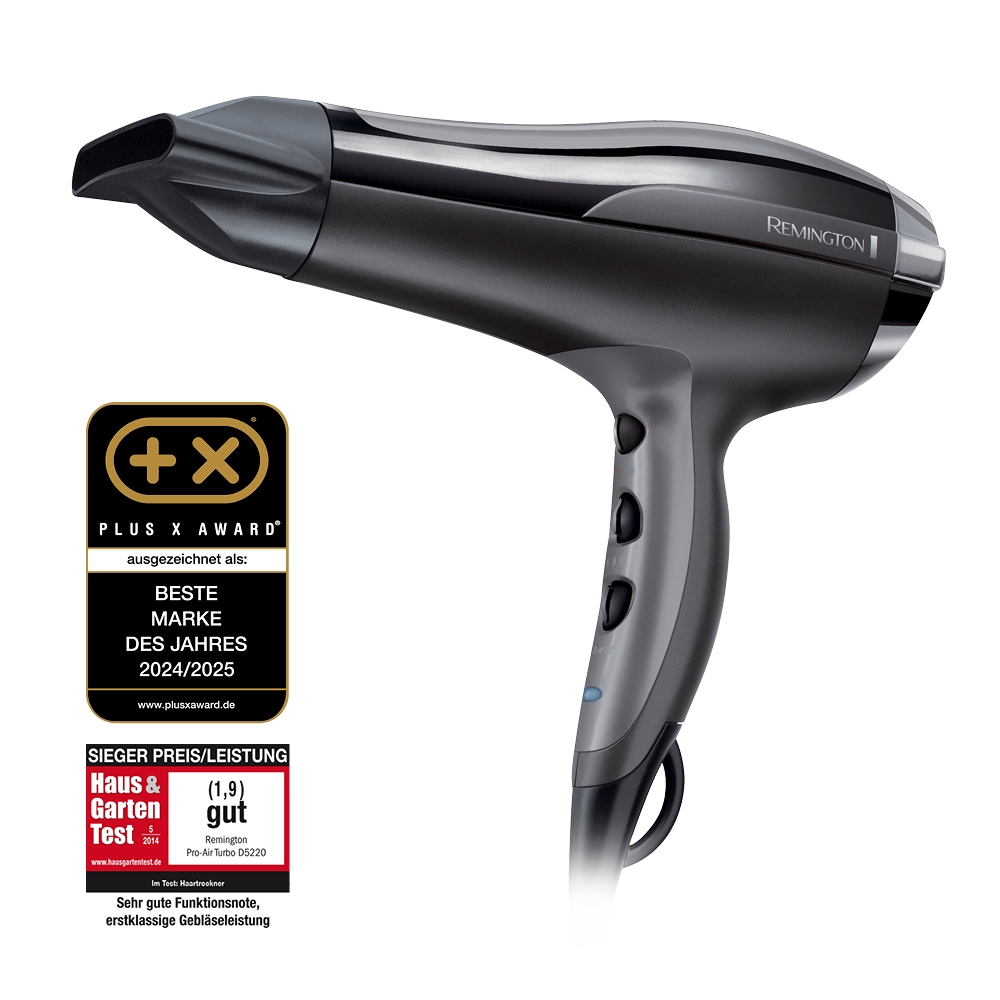 Remington Haartrockner »Pro-Air Turbo (D5220)«, 2400 W, 2 Aufsätze, leicht & leistungsstark, mit Ionenpflege, Wärmeverteilung + Diffusor