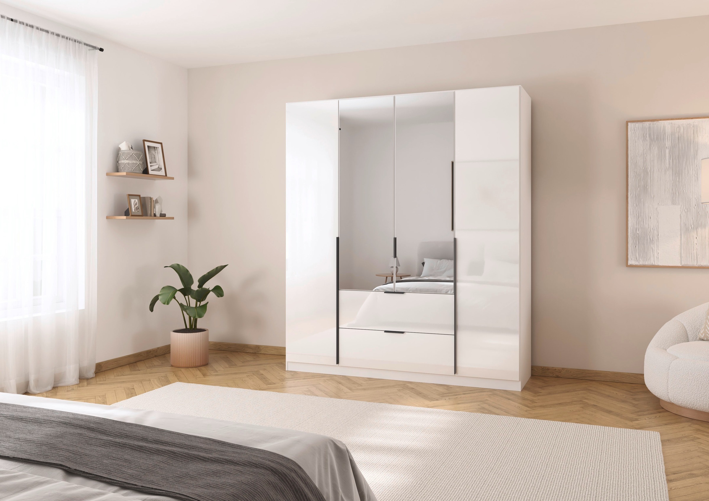 rauch Drehtürenschrank »Kleiderschrank Schrank Garderobe AGORDO mit Dekor- oder Hochglanzfront«, (in zwei Griff-Farben mit Dekor- oder Hochglanzfront), mit Außenschubkästen, in 6 Breiten und 2 Höhen MADE IN GERMANY