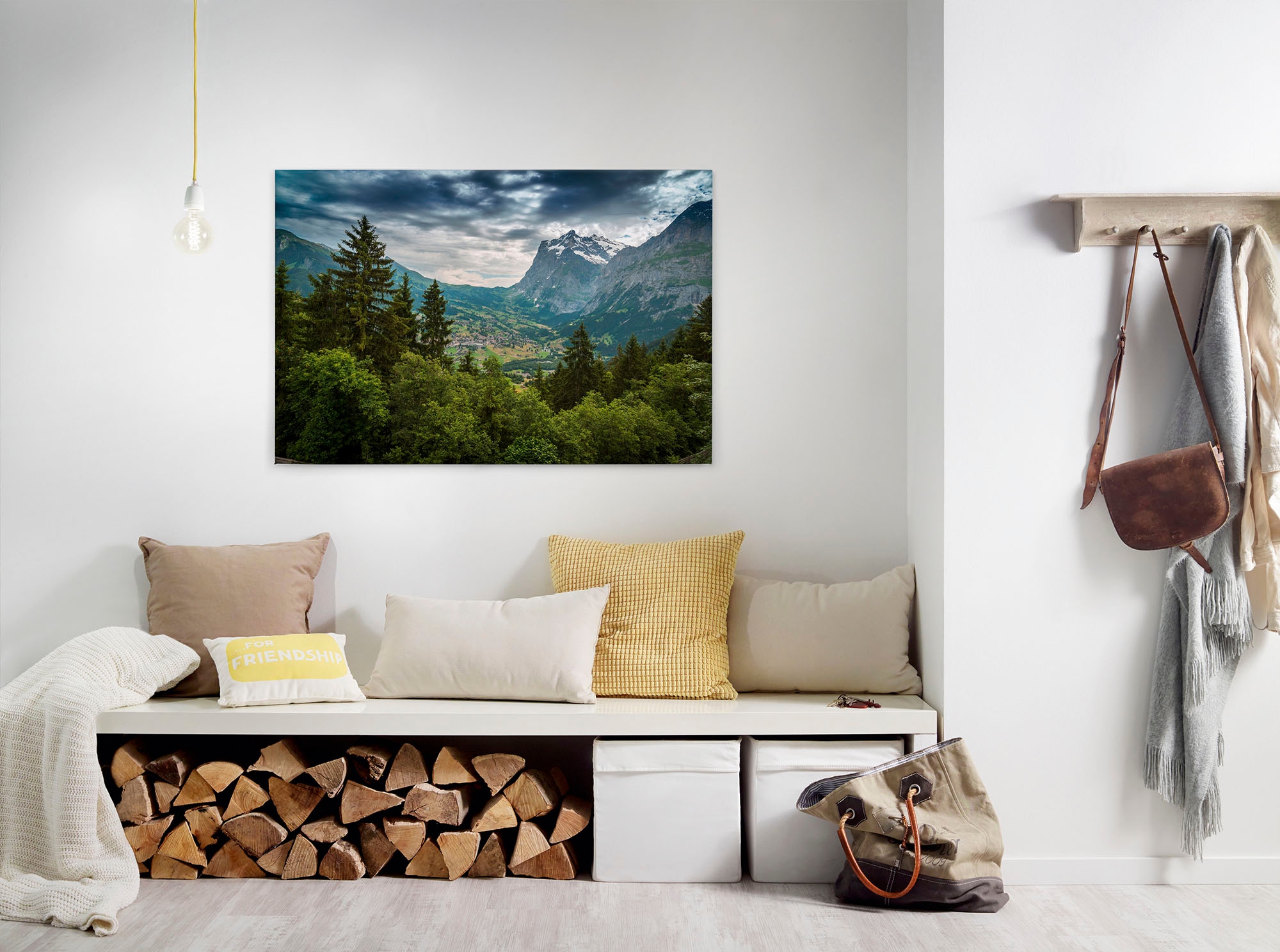 A.S. Création Leinwandbild "Mountain Views", Landschaft, (1 St.), Bild Landschaft Bäume Gebirge Keilrahmen