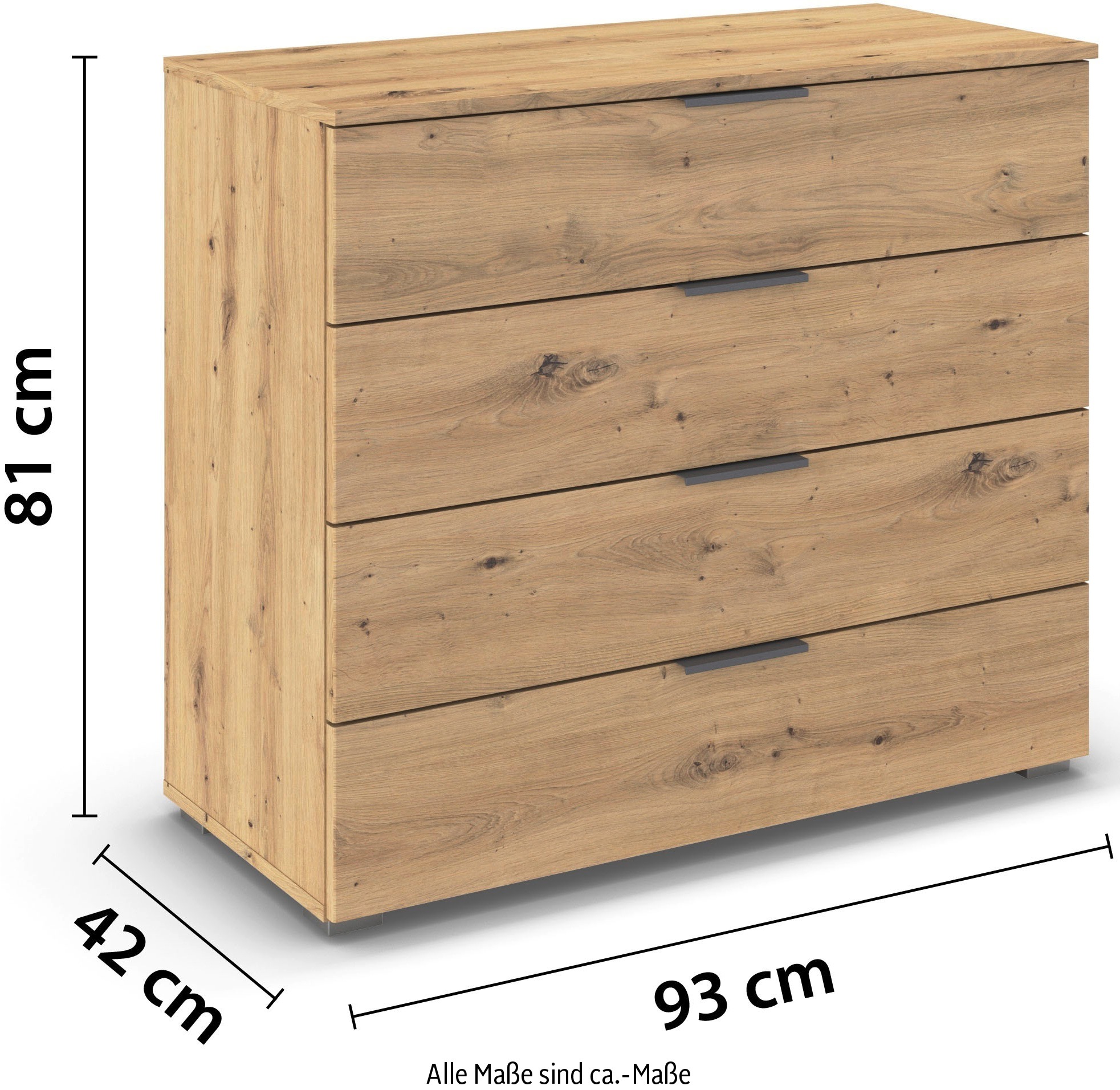rauch Schubkastenkommode »Sideboard Schubladenkommode AGORDO mit Dekor- oder Hochglanzfront«, (in zwei Griff-Farben), Breite 93 cm mit 4 großen Schubladen für viel Stauraum MADE IN GERMANY