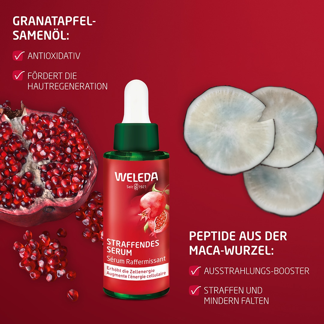 WELEDA Gesichtsserum »Weleda Straffendes Serum Granatapfel & Maca-Peptide« spendet Feuchtigkeit & verbessert die Elastizität