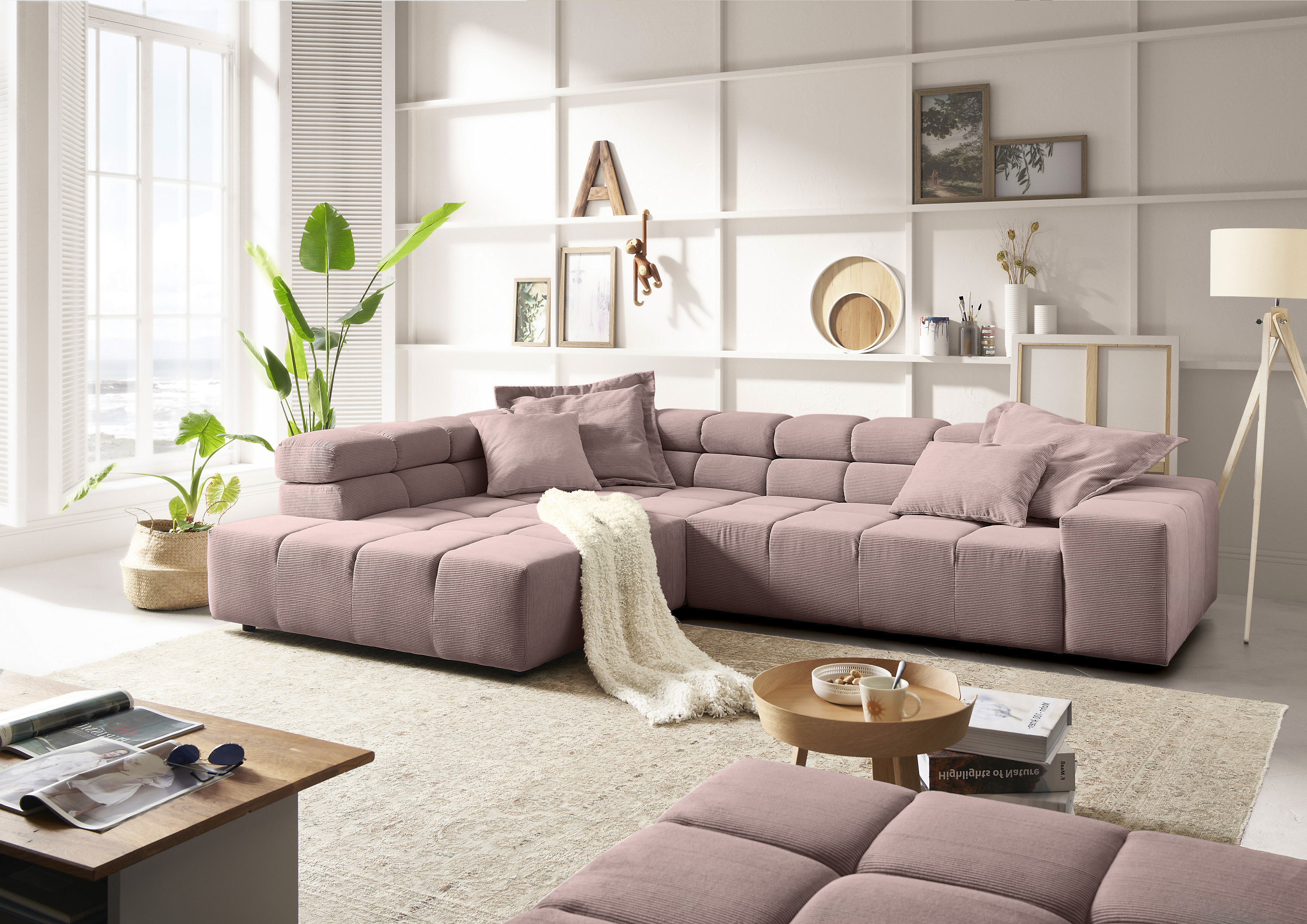 Home affaire Ecksofa "Ancona, Ecksofa, incl. Kopfteilverstellung, Breite 319 cm, L-Form" wahlweise motorische Sitztiefenverstellung, auch in Cord + Easy Care