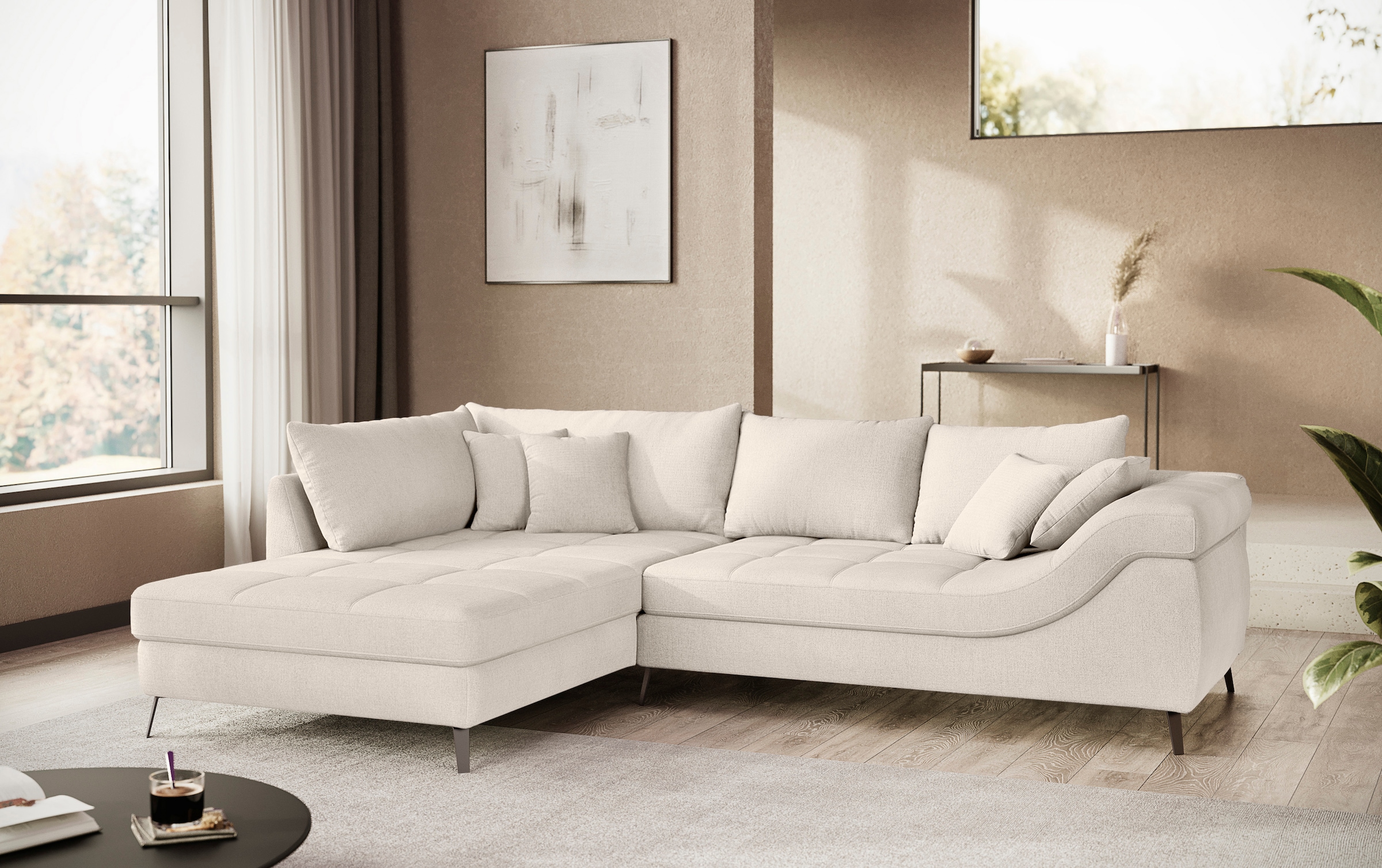 INOSIGN Ecksofa "Portofino", 4 Bezugsqualitäten, 13,5 cm hohe Metall-Profil günstig online kaufen