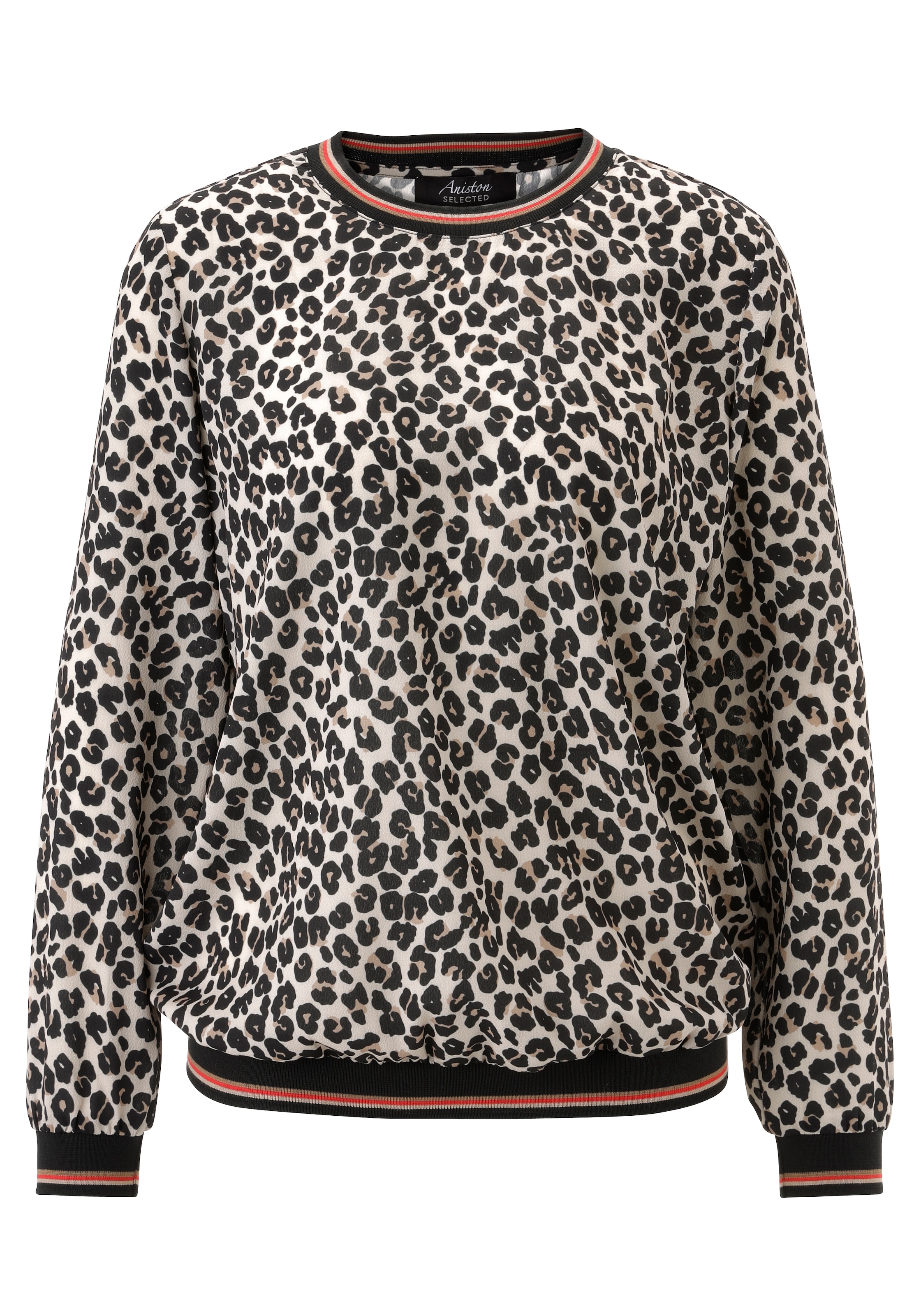 Aniston SELECTED Shirtbluse mit gestreiften Bündchen und Lepoarden-Print allover - NEUE KOLLEKTION