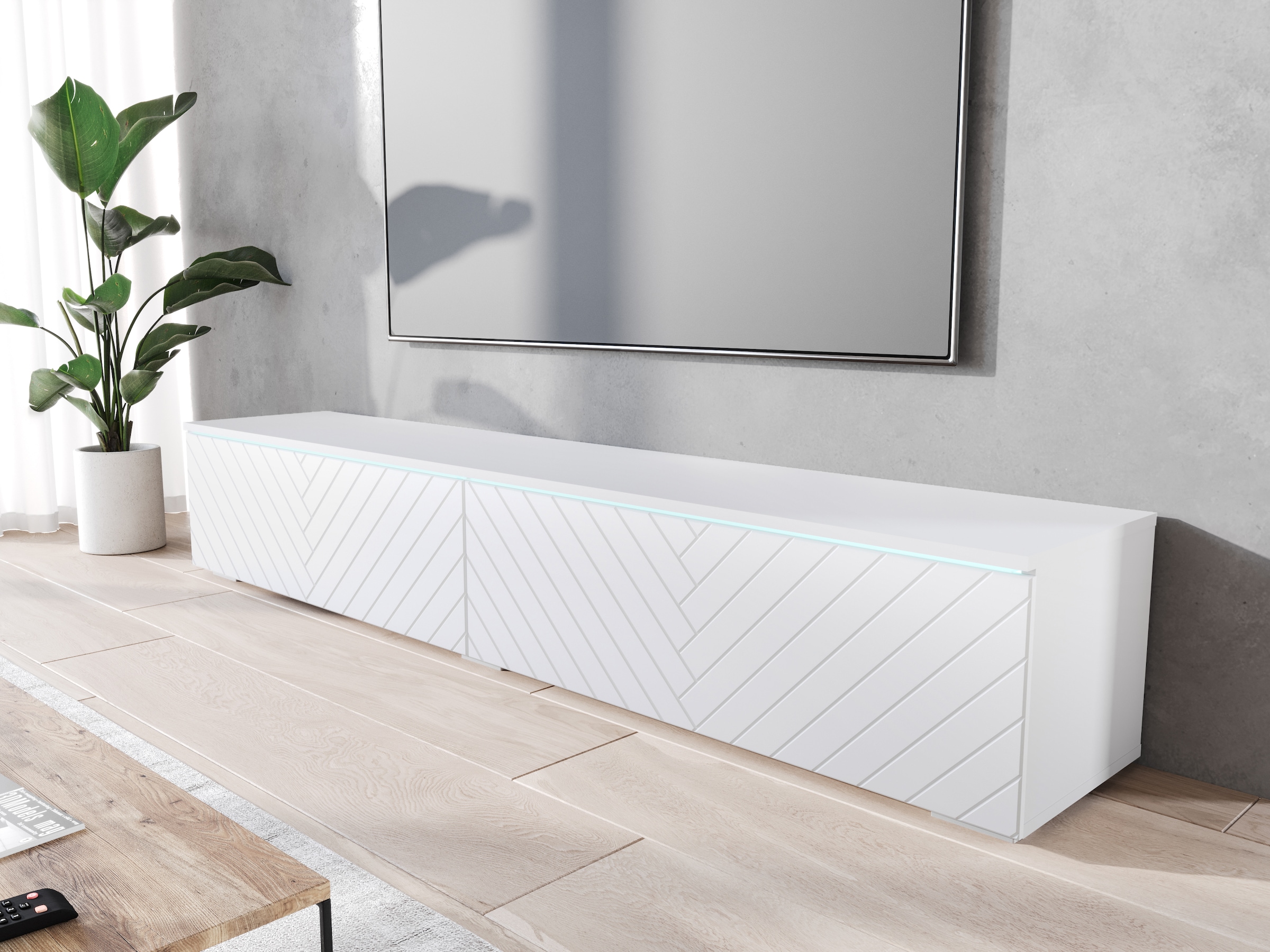 INOSIGN Lowboard »Vera, wahlweise mit oder ohne Beleuchtung«, gefräste MDF Front mit 3D Effekt, stehend und hängend montierbar