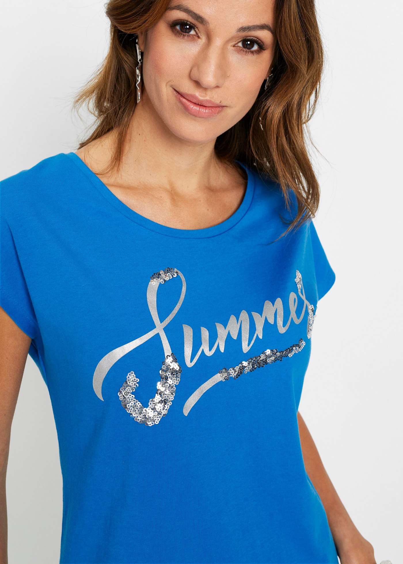 Thumbnail - bonprix T-Shirt "Shirt mit Pailletten" lockere Passform, Kurzarm, aus Baumwolle