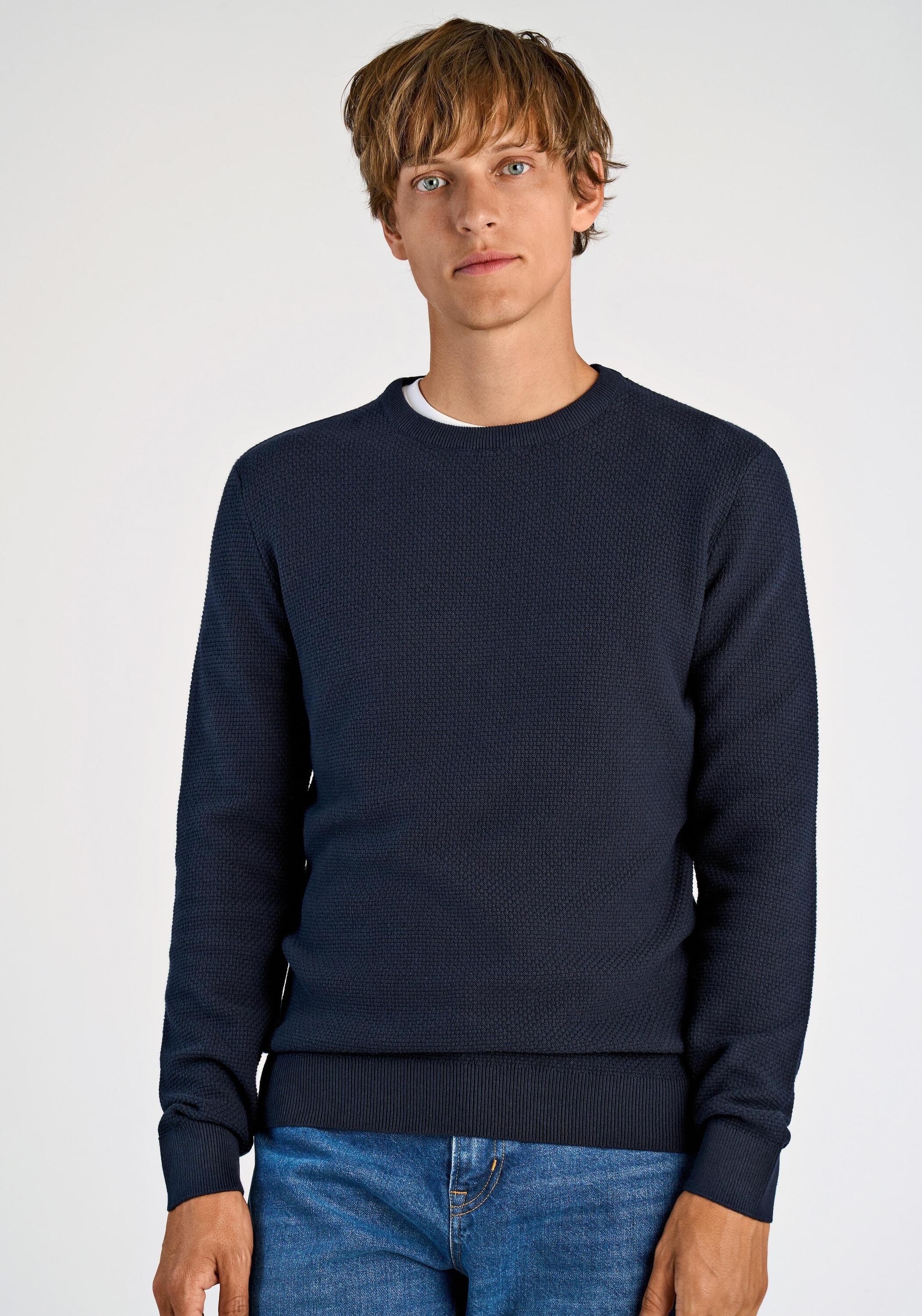 Strickpullover LINDBERGH "Strickpullover Relaxed Fit", Herren, Gr. XL, blau (navy), Obermaterial: 60% Baumwolle, 40% Polyester, unifarben, Rundhals, Pullover Strickpullover