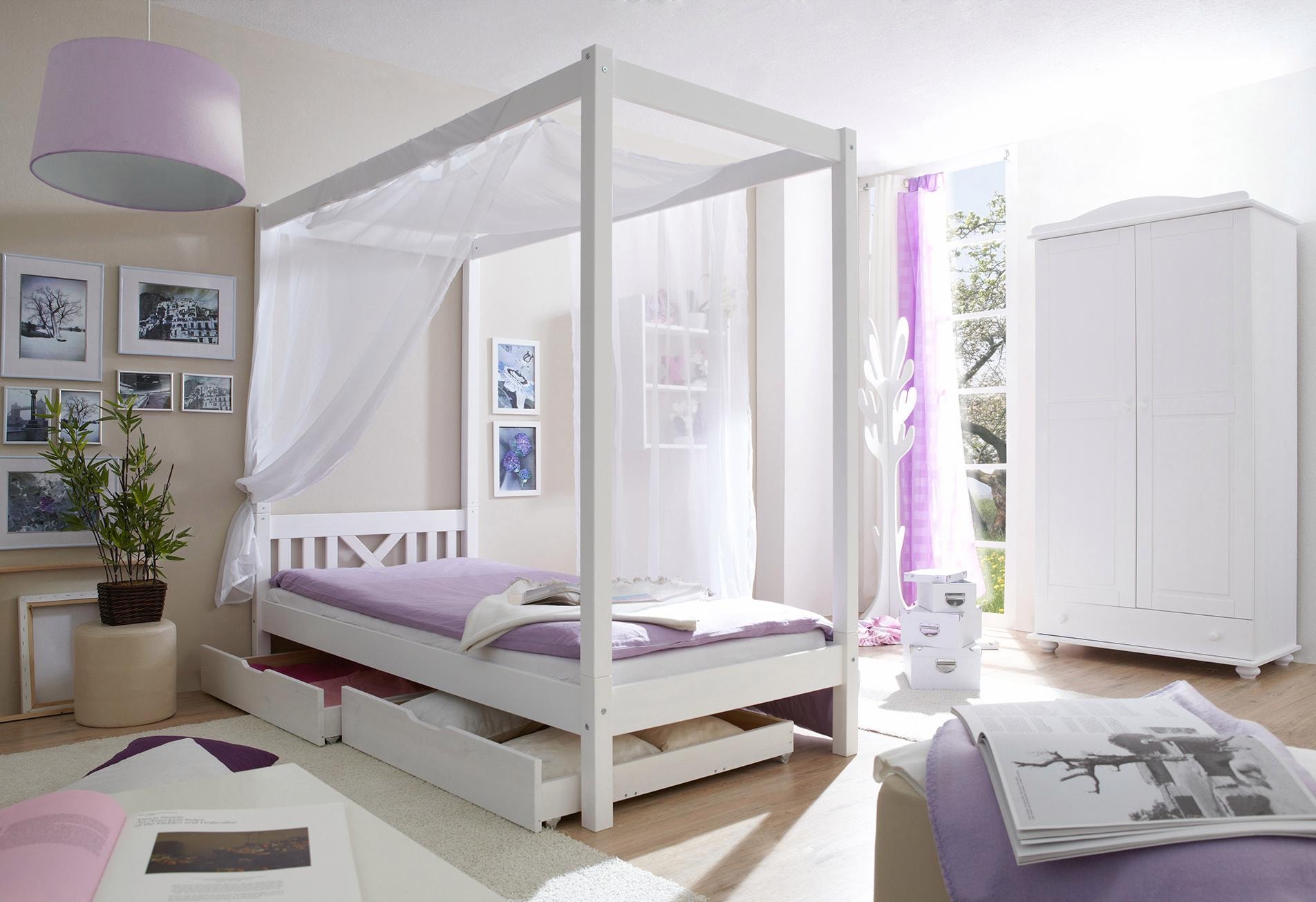 Ticaa Himmelbett »LaLuna«, Himmelbett, aus Kiefer Massivholz, inkl. Rollrost