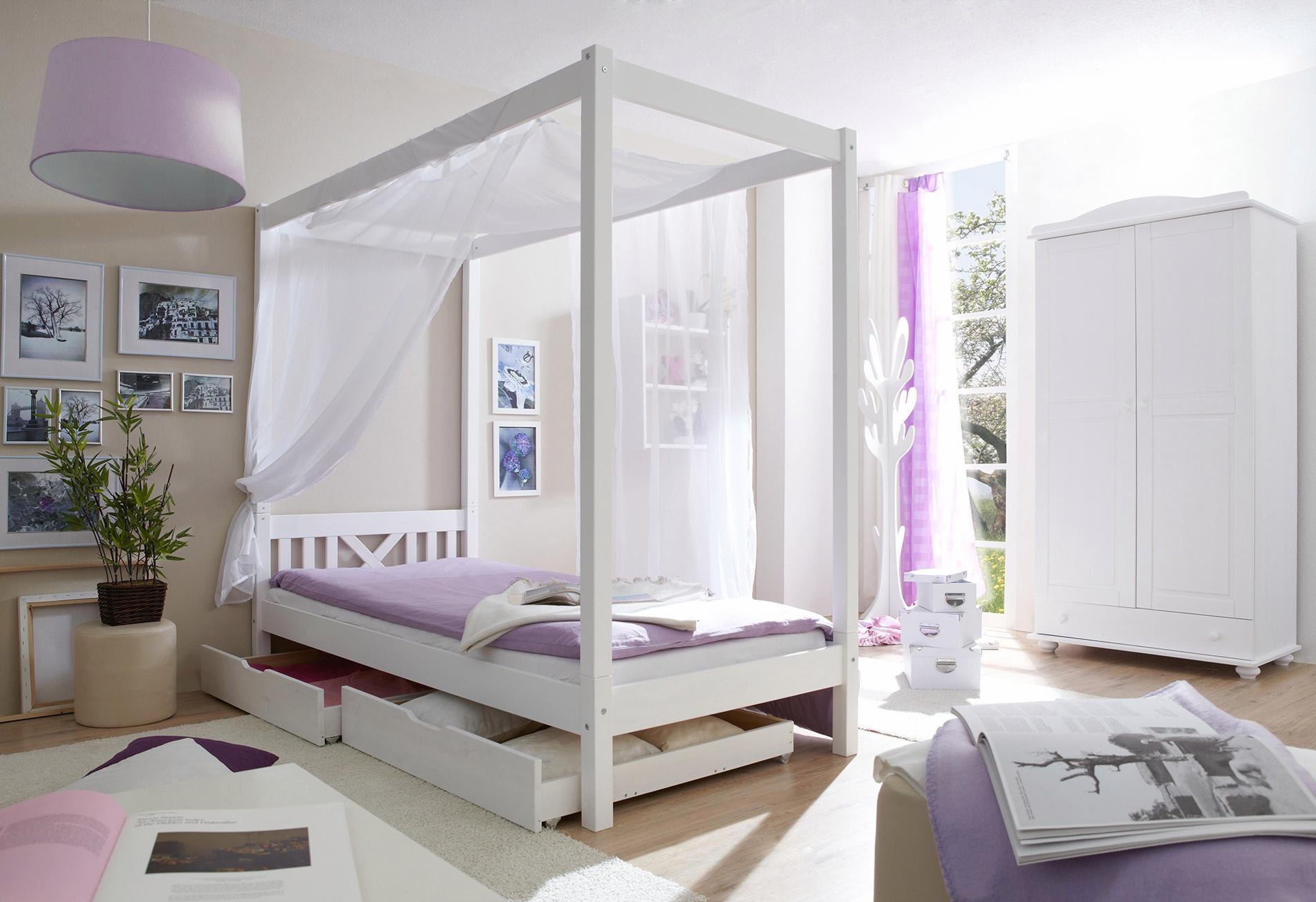 Ticaa Himmelbett "LaLuna", Himmelbett, aus Kiefer Massivholz, inkl. Rollros günstig online kaufen