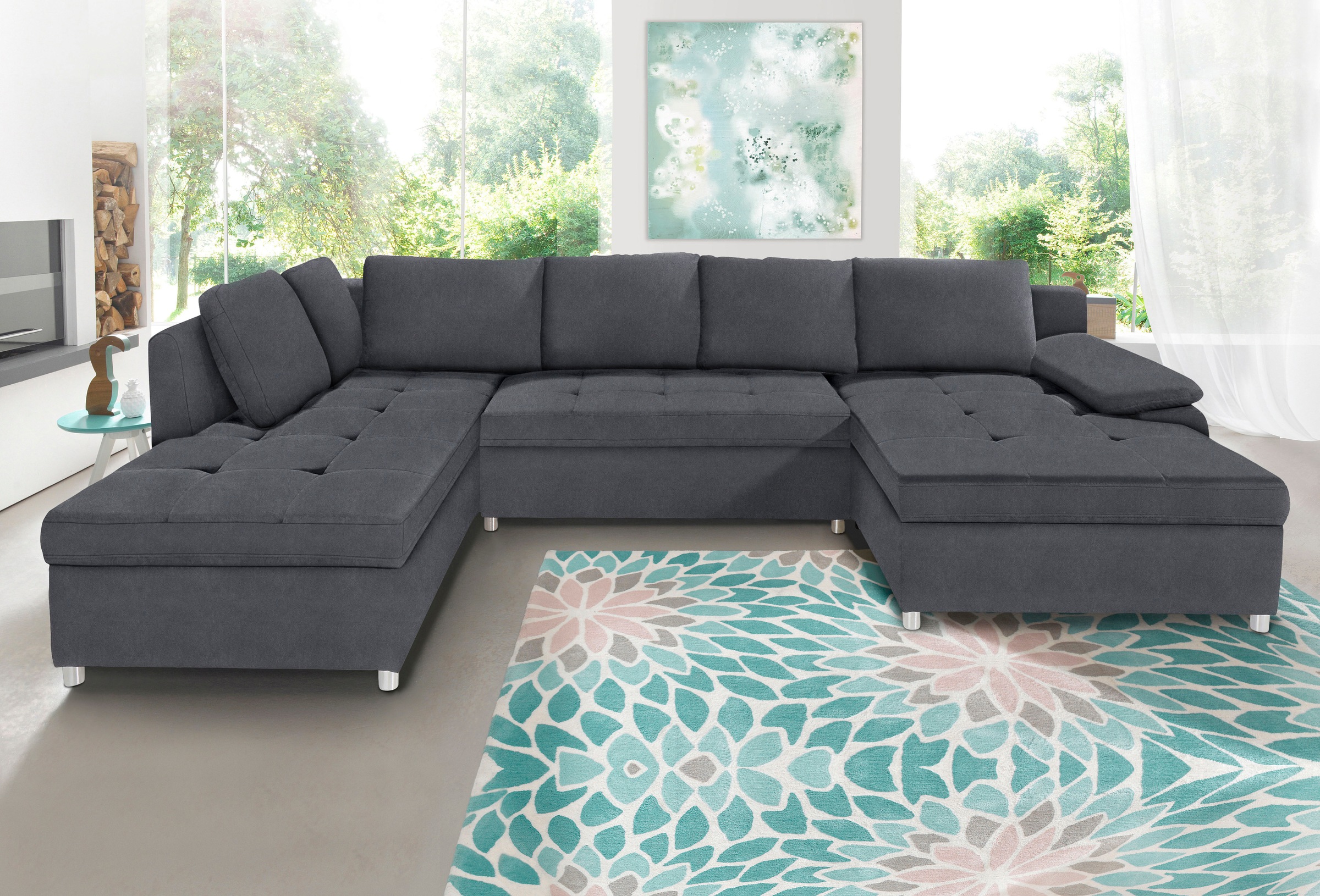 OTTO home Wohnlandschaft "Labene U-Form" wahlweise mit Schlaffunktion und Bettkasten
