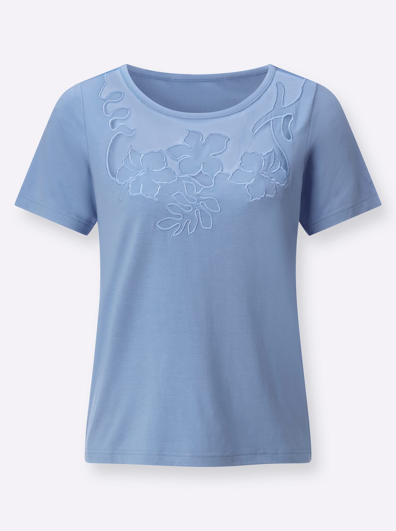 Kurzarmshirt CREATION L "Shirt", Damen, Gr. 48, bleu, 95% Viskose, 5% Elasthan, unifarben, Rundhals, Shirts 3