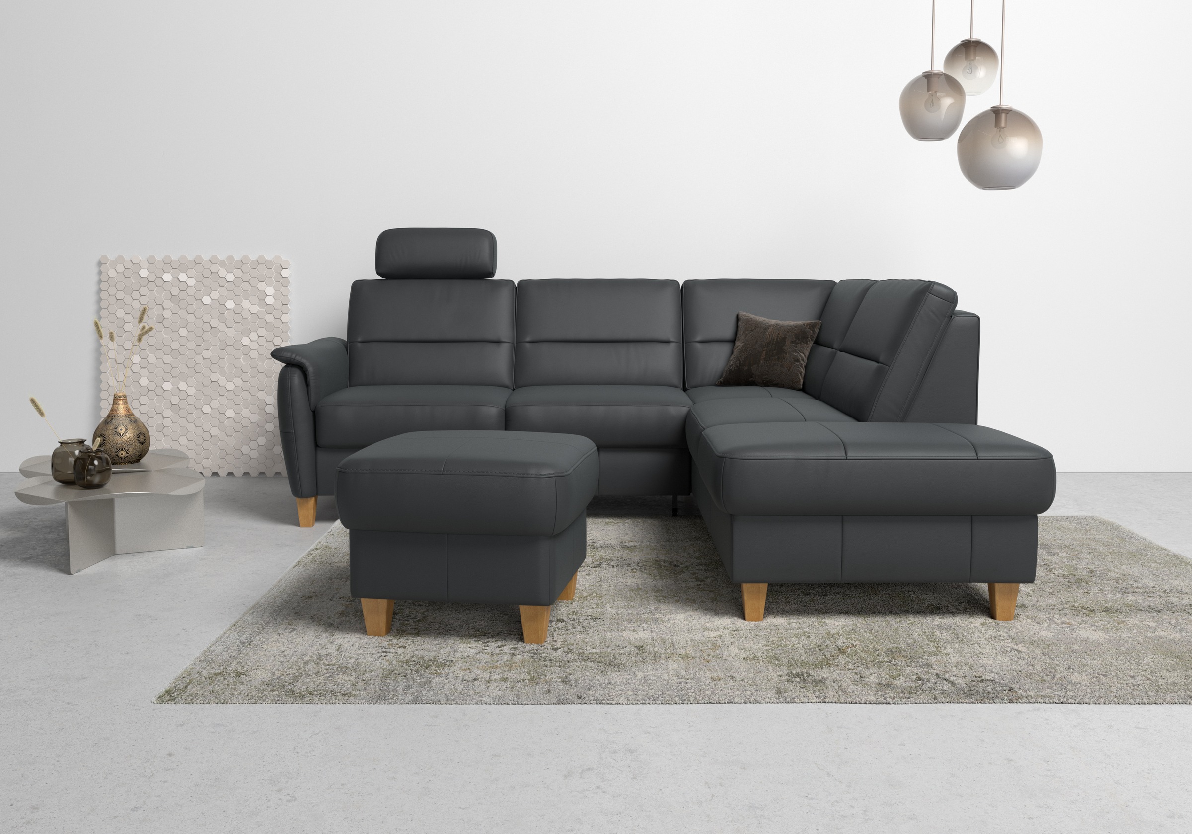 Home affaire Ecksofa "Palmera, L-Form, B: 236 cm, Bettfunktion & Bettkasten wählbar" Federkern-Polsterung, Sitzhöhe 48 cm, handgefertigt, stilvolles Design