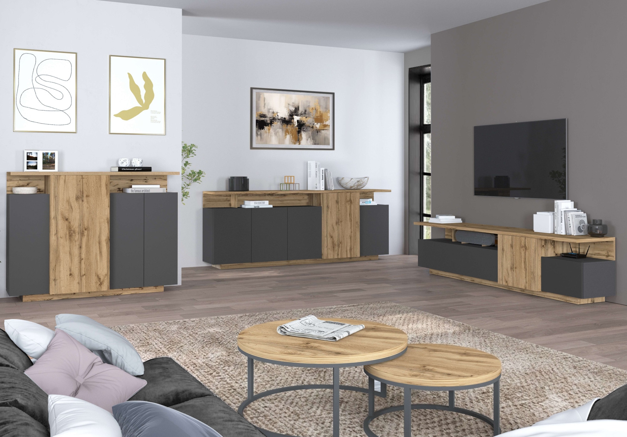 OTTO home Highboard »Highboard ETHOS, Kommode, Schrank, Kredenz« 1 Stk. tlg. Mit 4 Drehtüren, 9 Innenfächern und 2 Außenfächern, B.130 cm
