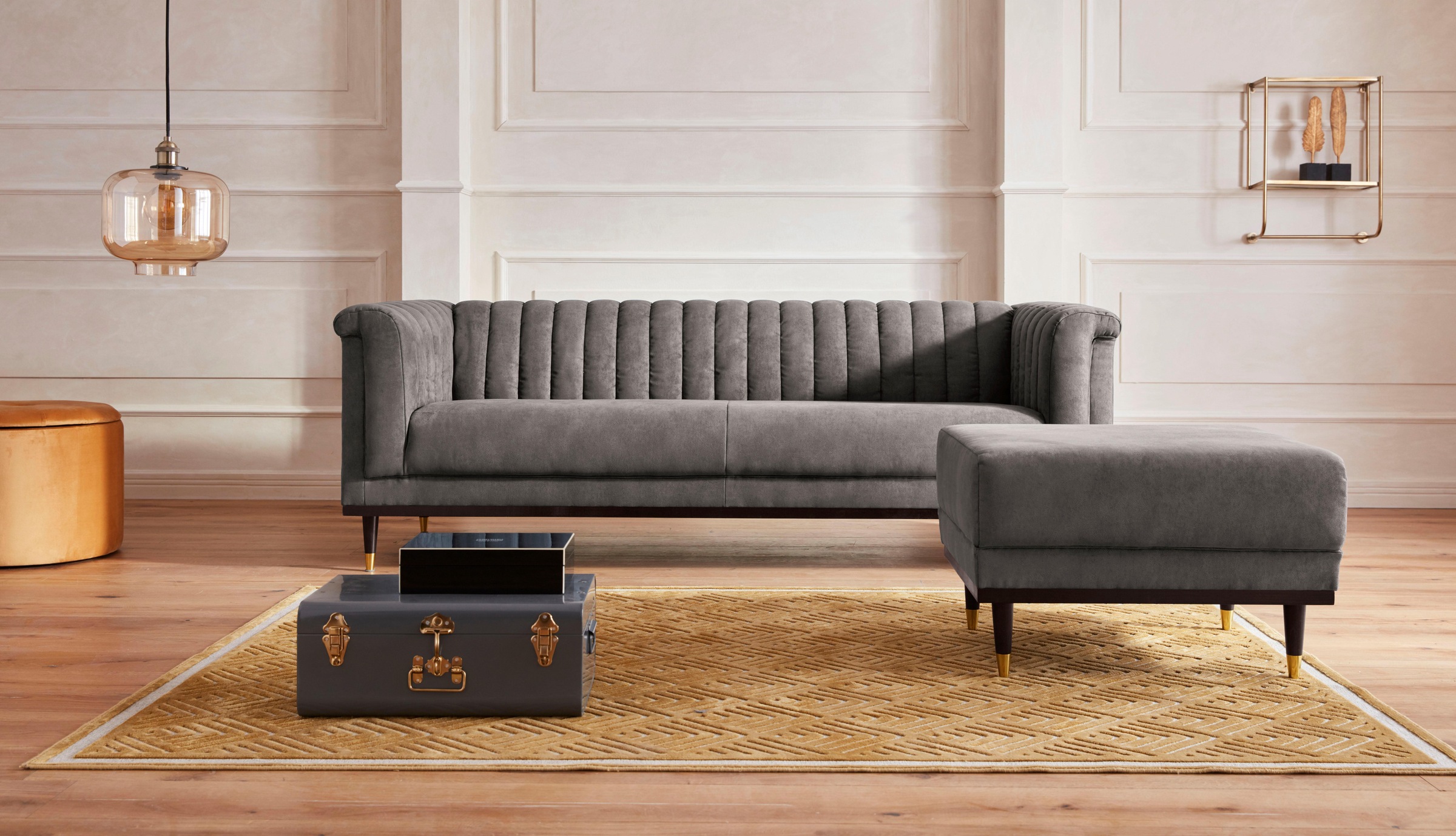 Thumbnail - Home affaire Hocker "Chamby" mit Holzrahmen unten