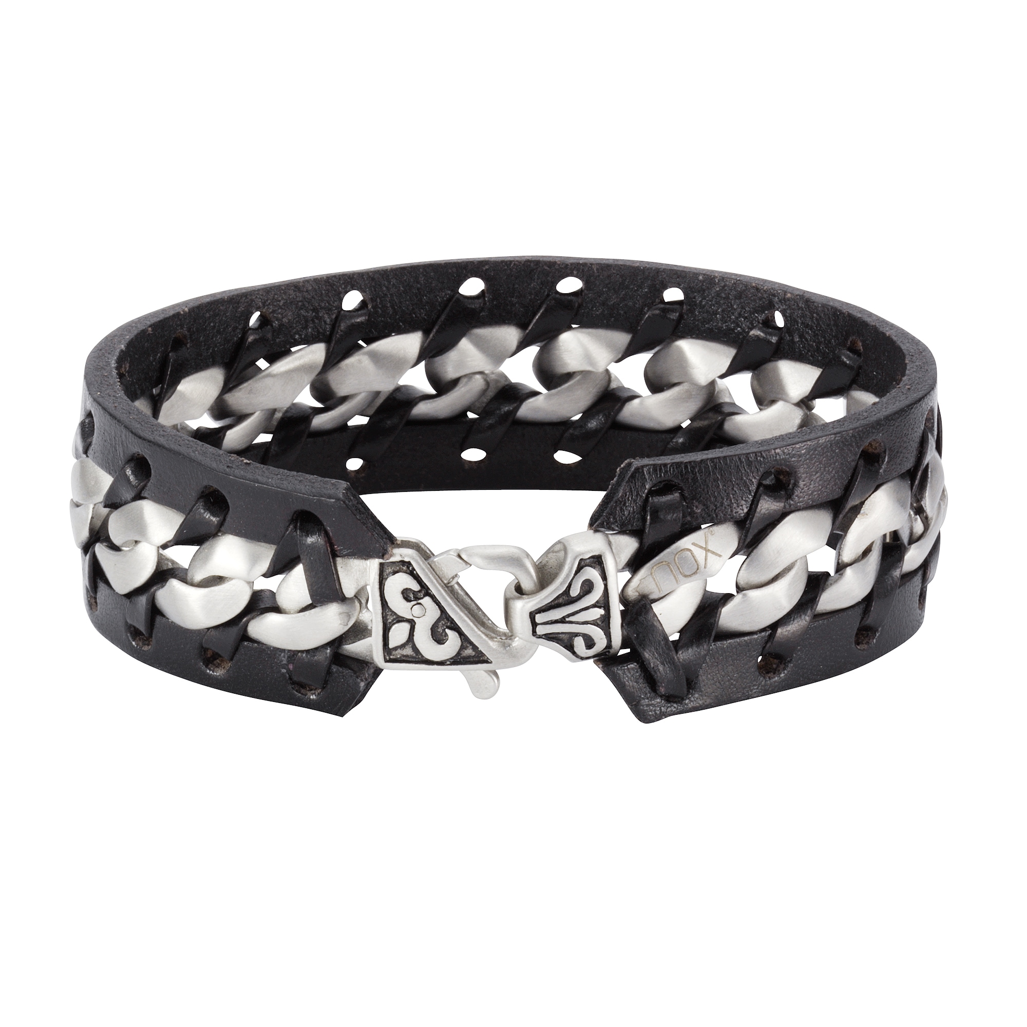 NOX Armband »Leder schwarz Edelstahl matt«
