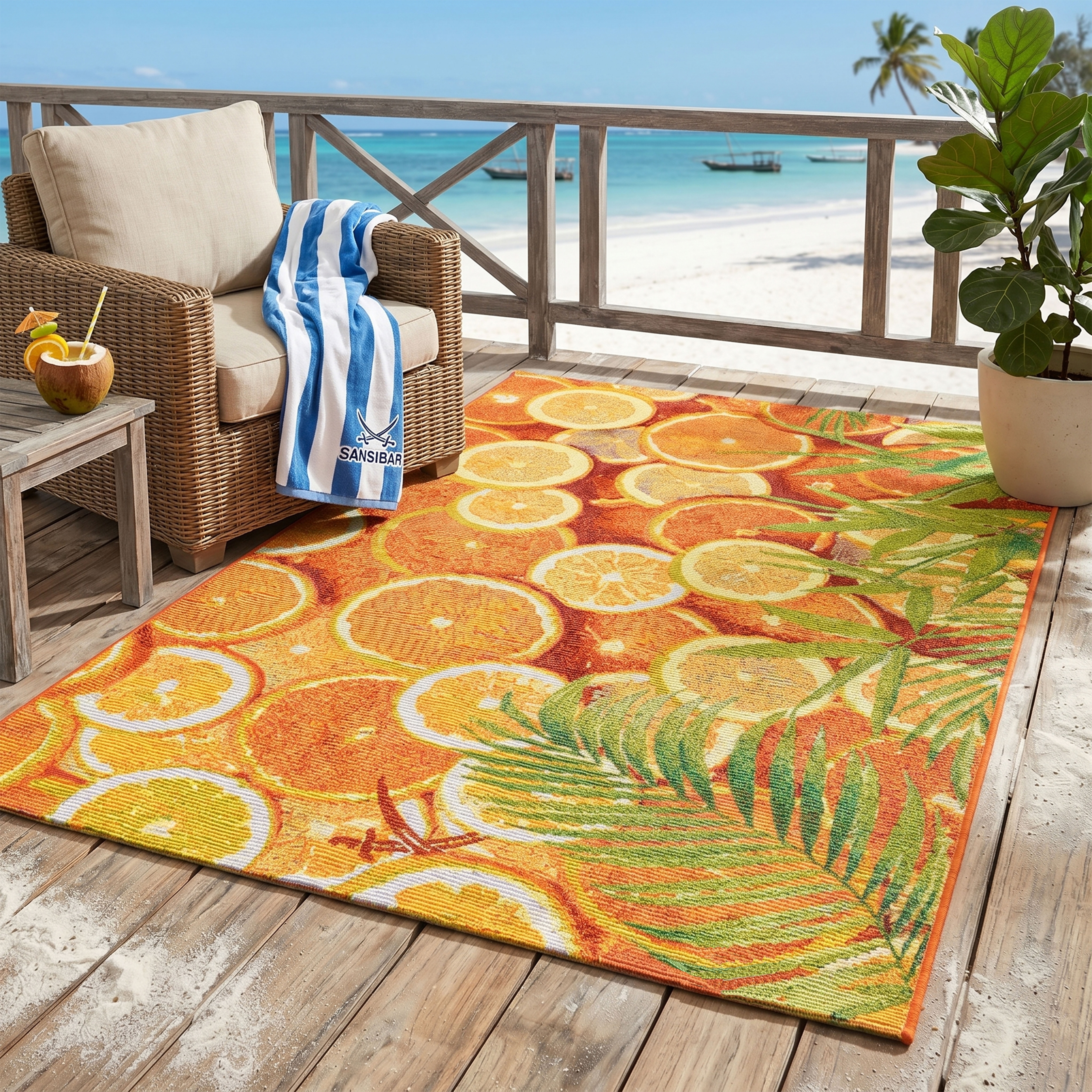 Sansibar Teppich "Rantum Beach 001" rechteckig 5 mm Höhe Flachgewebe, modernes Sommer Design, In- und Outdoor geeignet