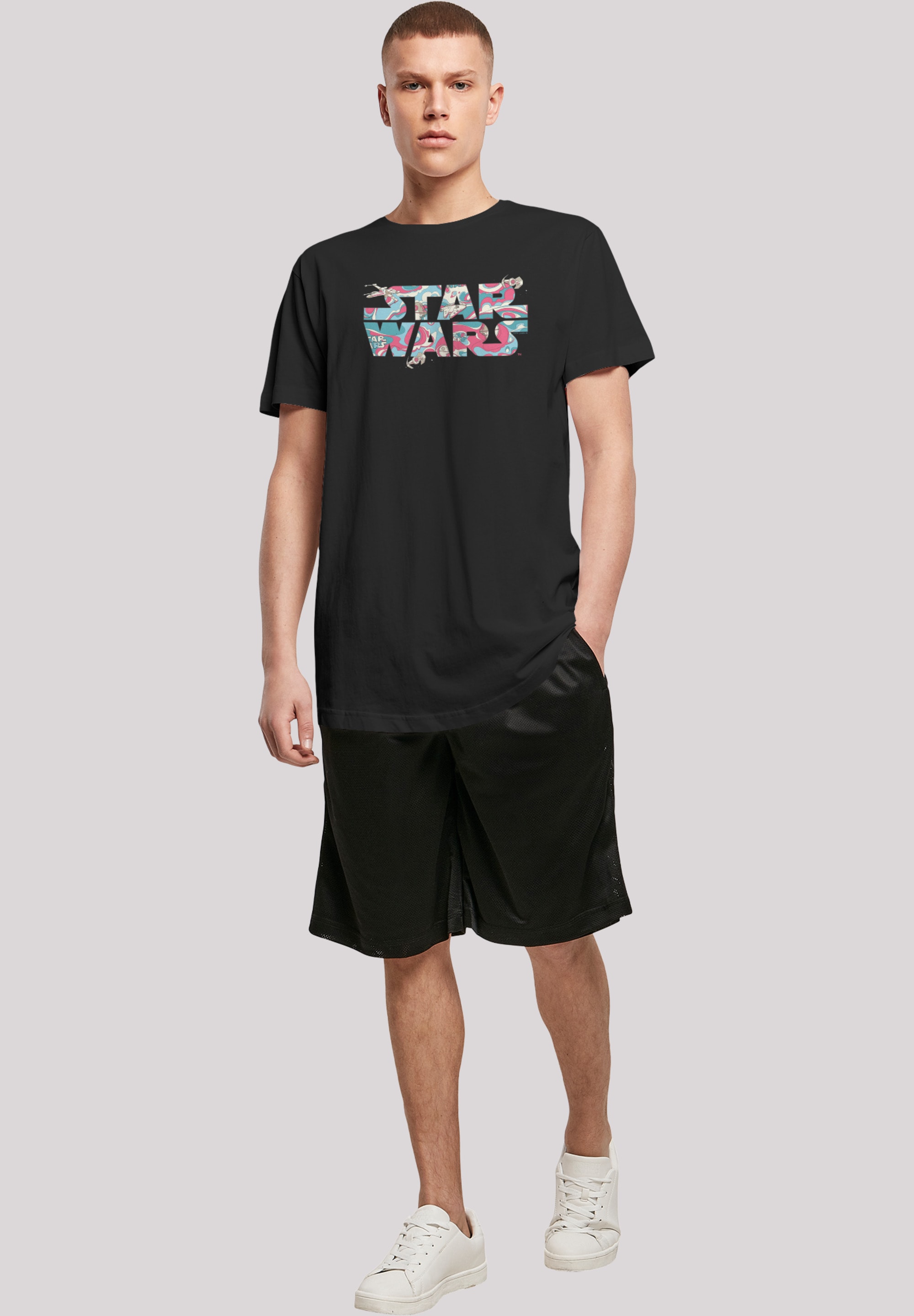 F4NT4STIC Kurzarmshirt »F4NT4STIC Herren Star Wars Wavy Ship Logo with Shaped Long Tee«, (1 tlg.)