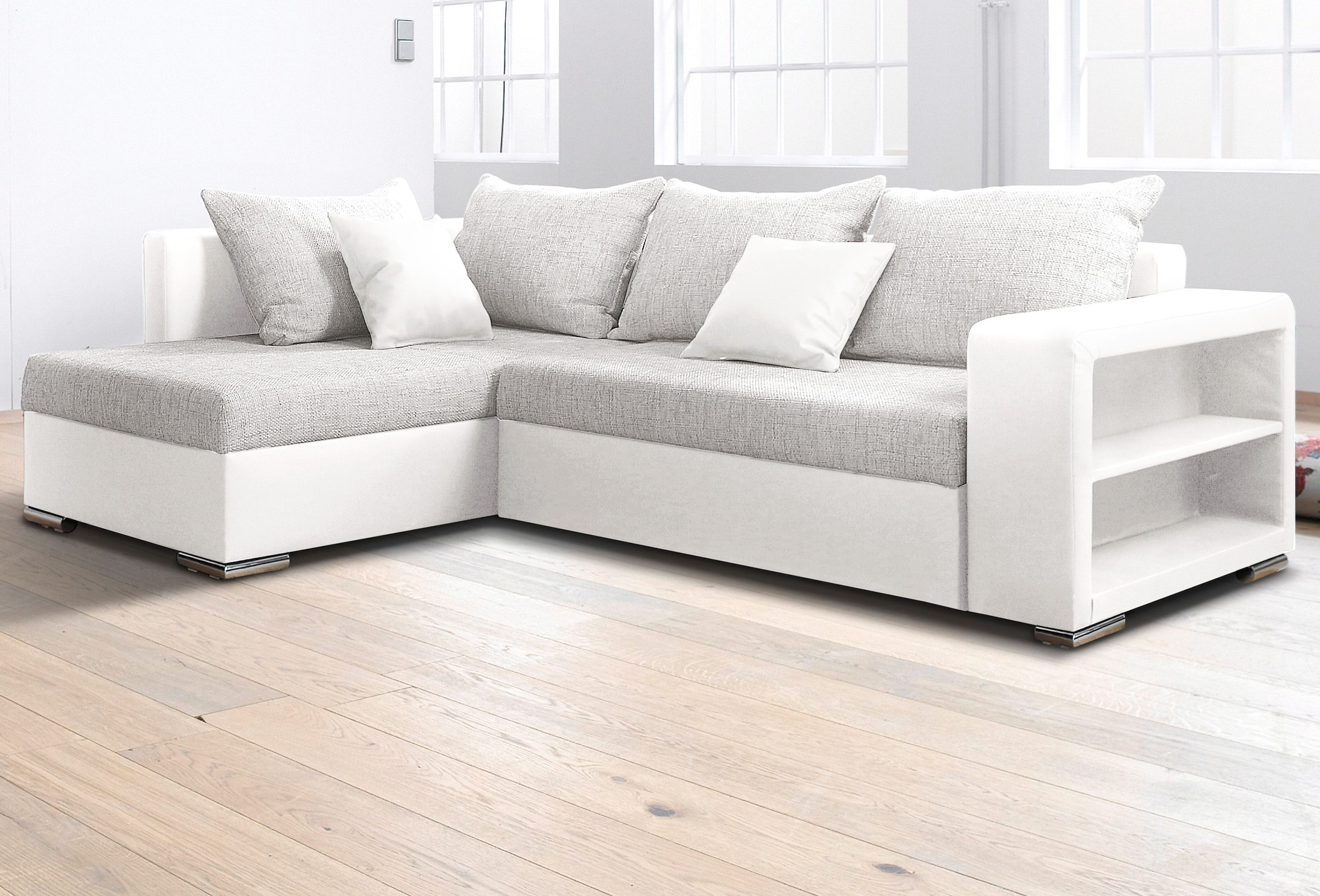 COLLECTION AB "John L-Form, B: 226 cm" Schlaffunktion, Bettkasten, Regalelement & 2 Zierkissen