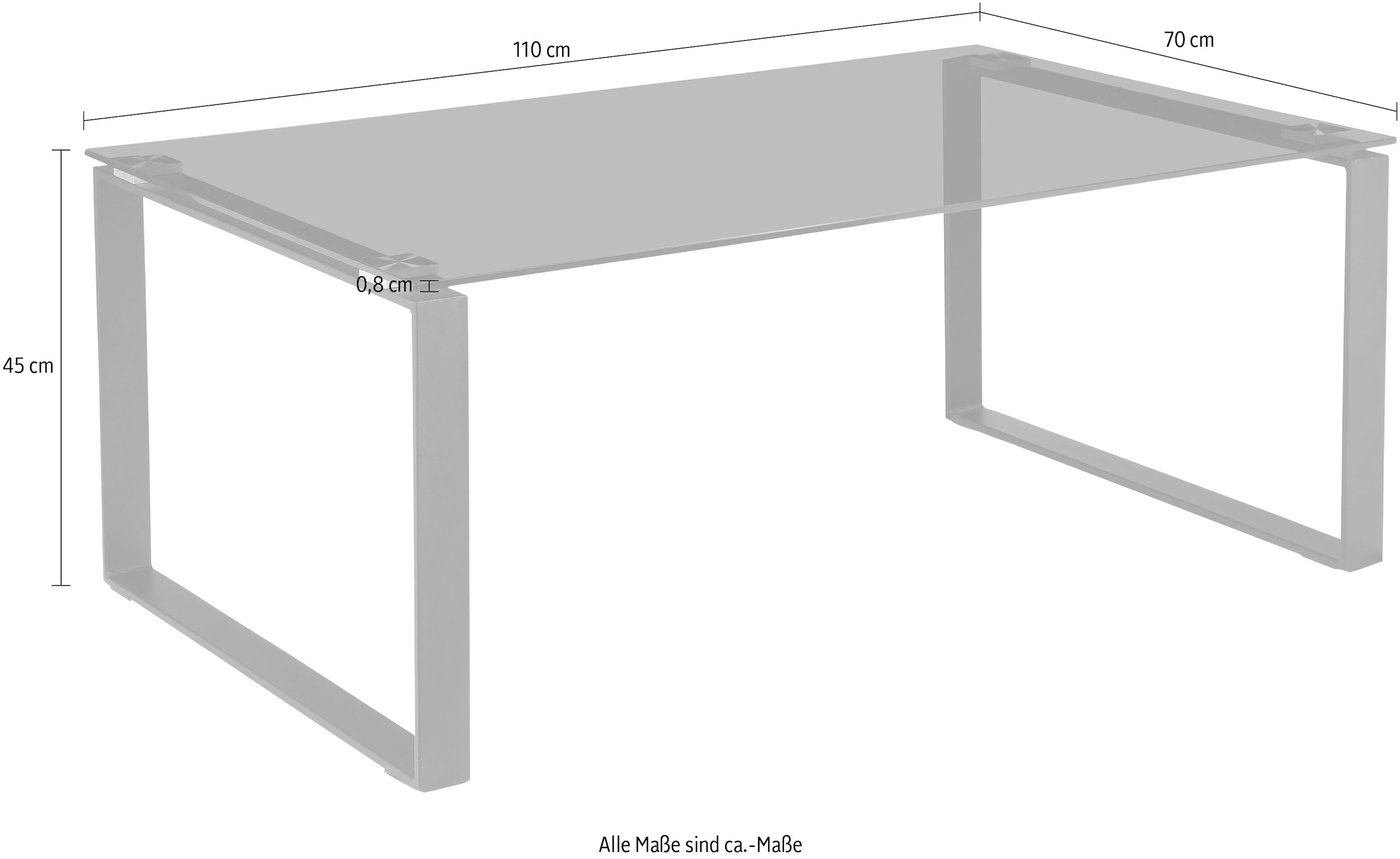 Places of Style Couchtisch »Simsbury«, Tischplatte aus gehärtetem Glas 0,8 cm, Gestell aus Metall, Höhe 45 cm