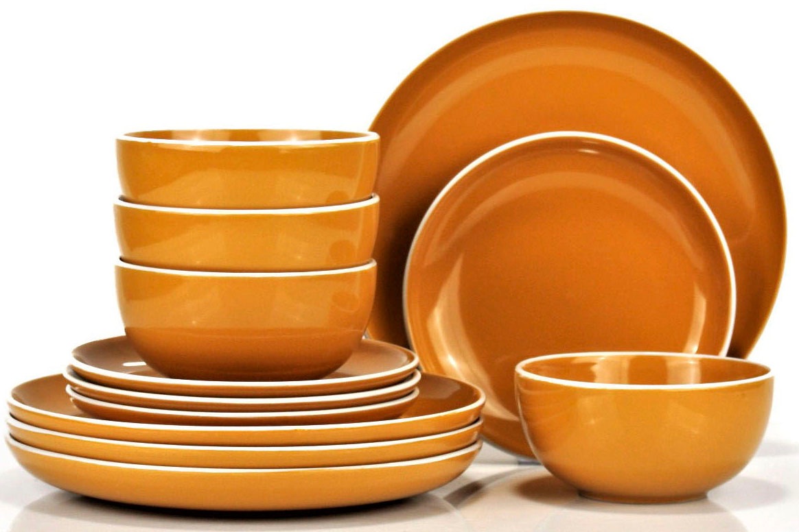 RETSCH ARZBERG Tafelservice "Geschirr-Set, Service HALO BUBBLE GUM", 12 Stk., gelb, Geschirr-Sets, Klare Farben und Klare Formen - 12 Teile, für 4