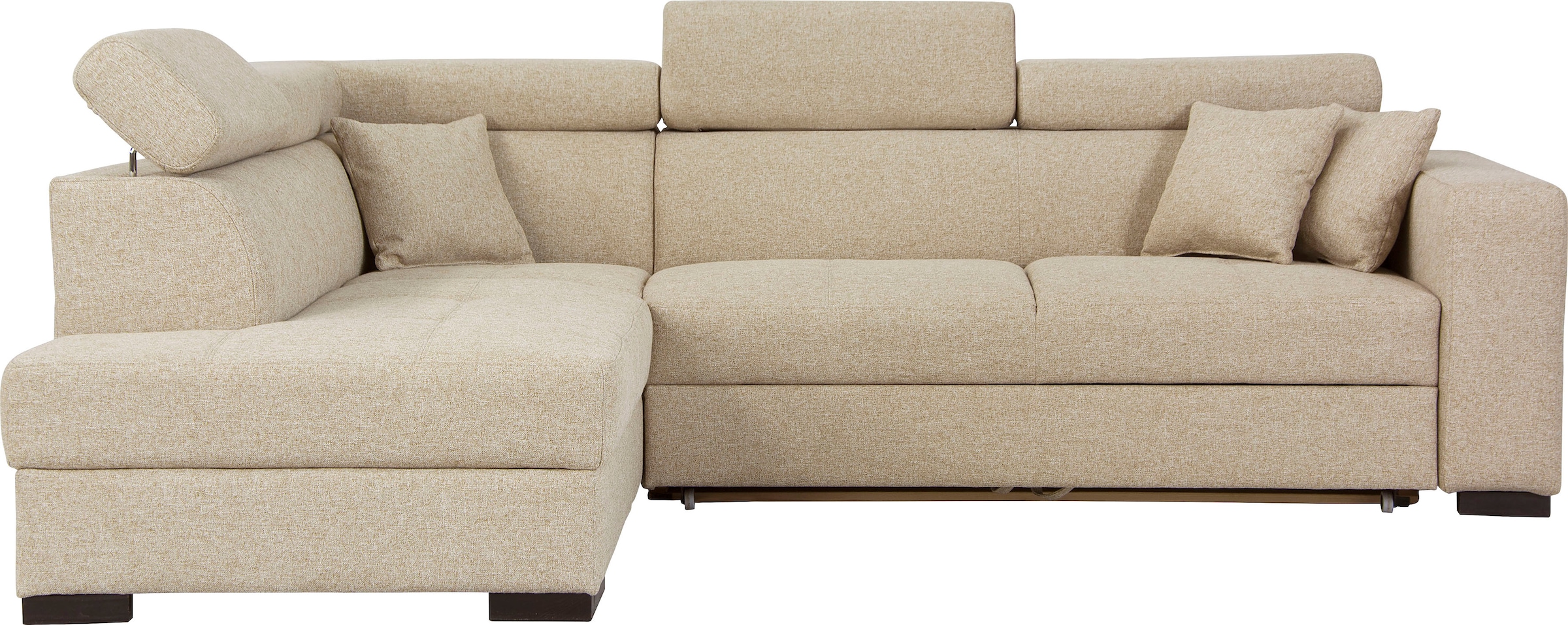 Home affaire Ecksofa "Tulio bequem, bewährte Wellenunterfederung, Breite 267cm, L-Form" wahlweise mit Bettfunktion und Bettkasten, incl. 3 Zierkissen