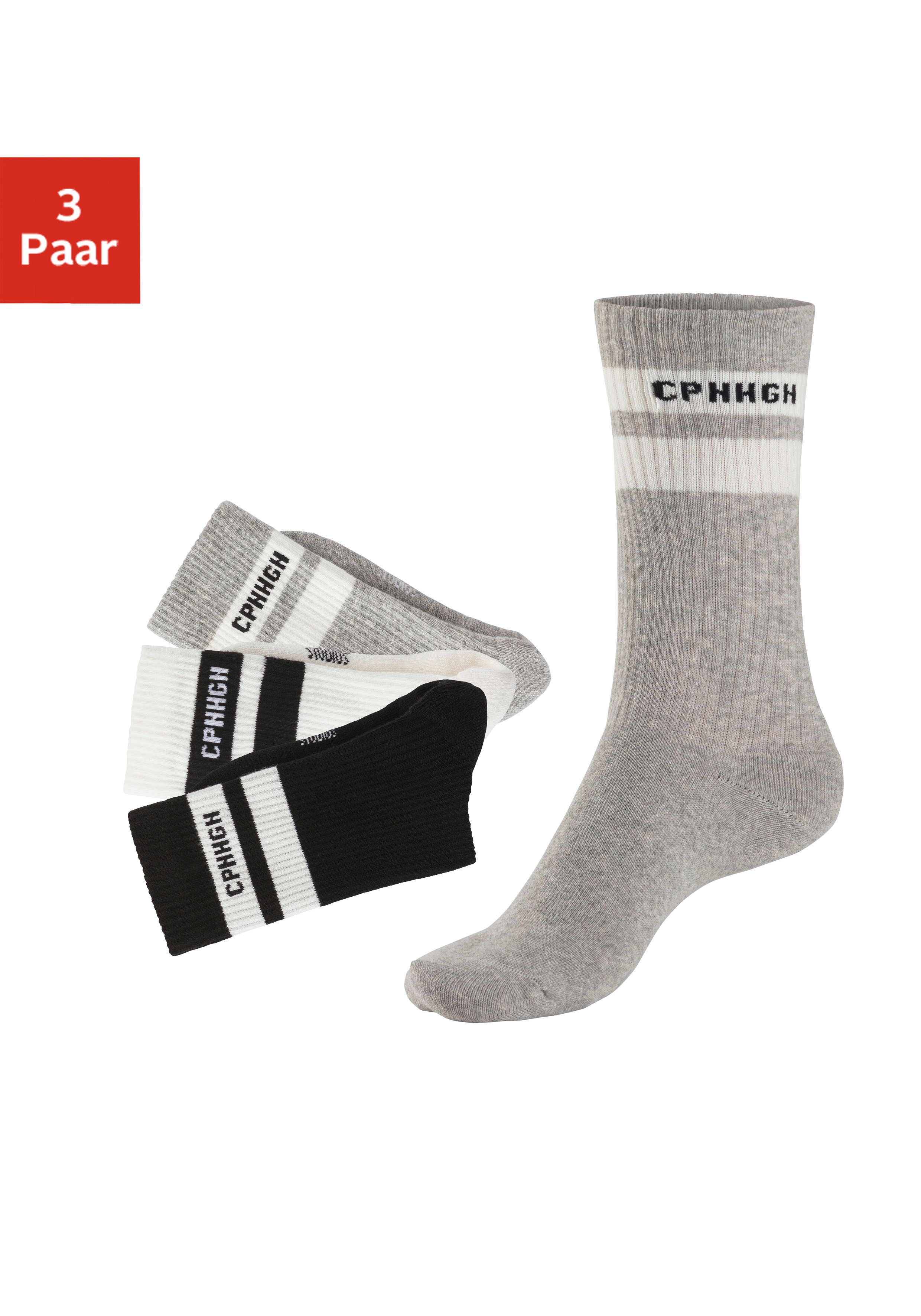 Copenhagen Studios Tennissocken Packung, 3 Paar tlg. mit Streifendesign und Vollfrottee