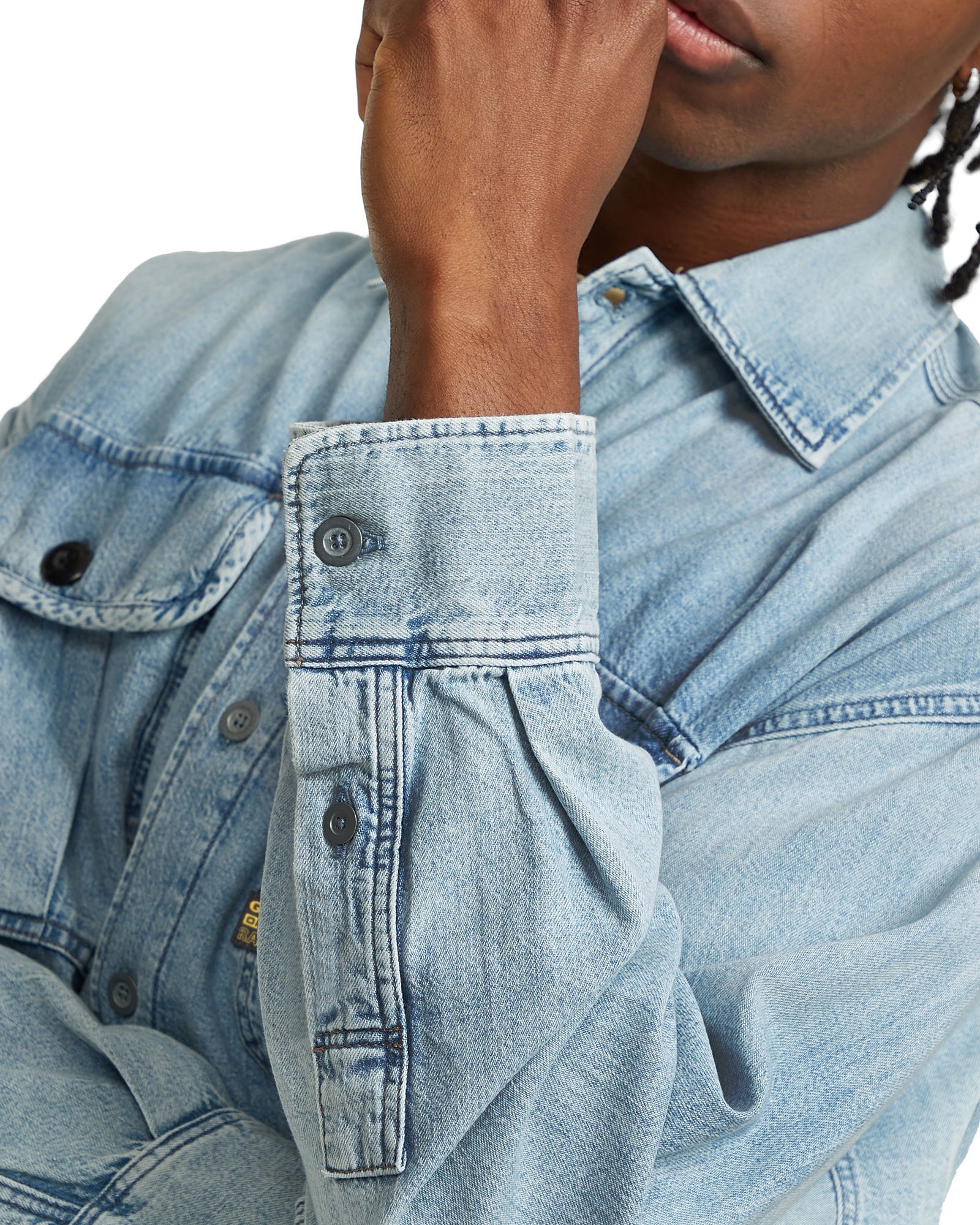 Langarmshirt G-STAR "2 Pocket Pleated Boxy Hemd", Damen, Gr. L, sun faded isles blau, Obermaterial: 100% Baumwolle, Shirts Langarmshirt 3