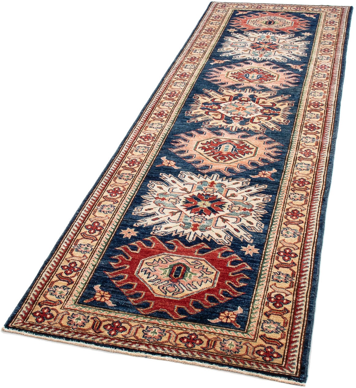 morgenland Orientteppich "Ziegler - Kazak - 252 x 77 cm - dunkelblau", rechteckig, 6 mm Höhe, Wohnzimmer, Handgeknüpft, 