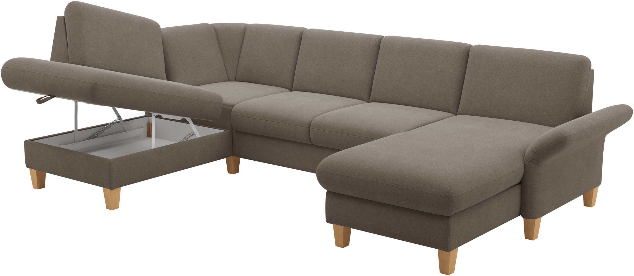 Home affaire Wohnlandschaft »Rochelle, U-Form«, optional mit Armteilverstellung, mit Bettfunktion & Bettkasten