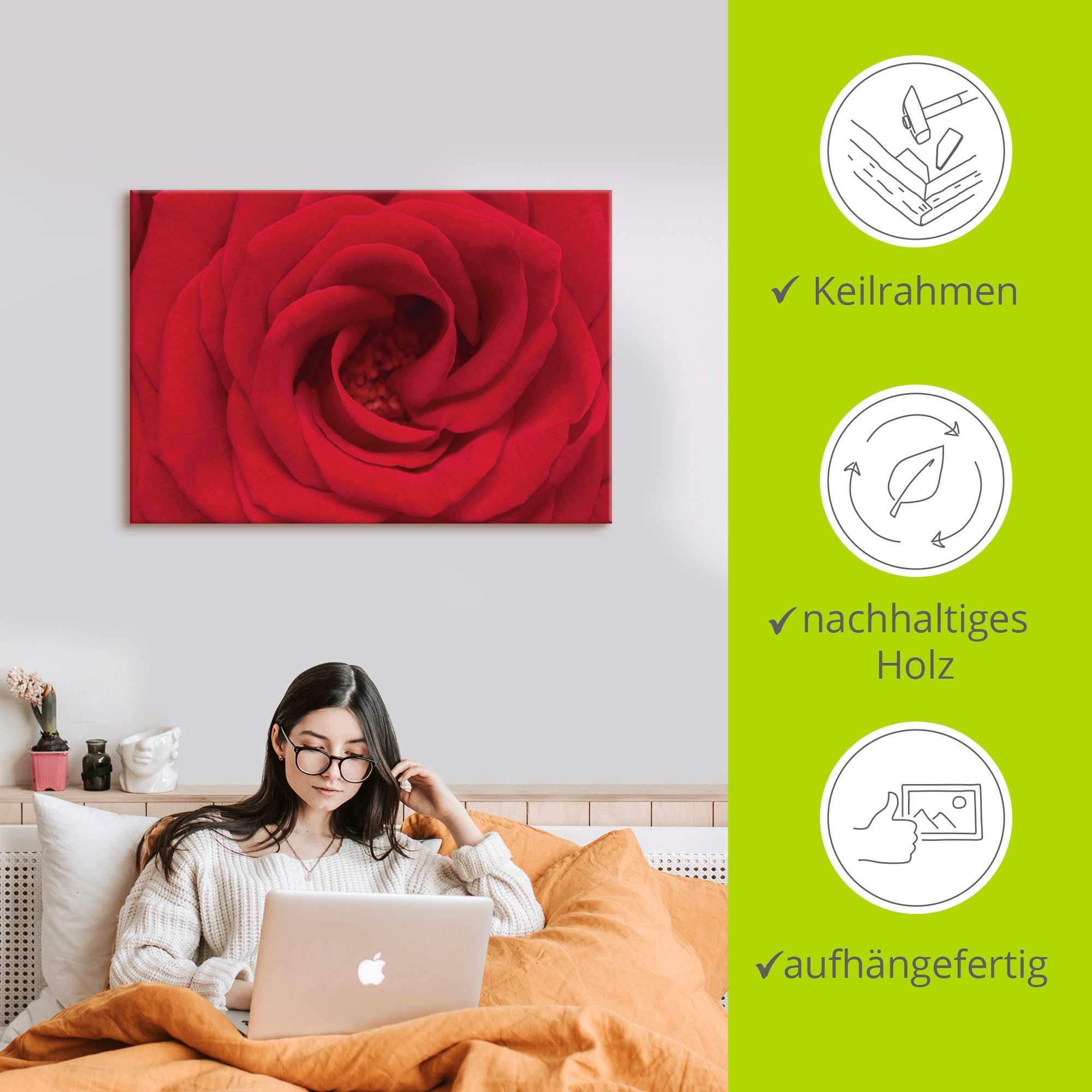 Artland Wandbild »Rote Rose«, Blumen, (1 St.), als Alubild, Outdoorbild, Leinwandbild in verschied. Größen
