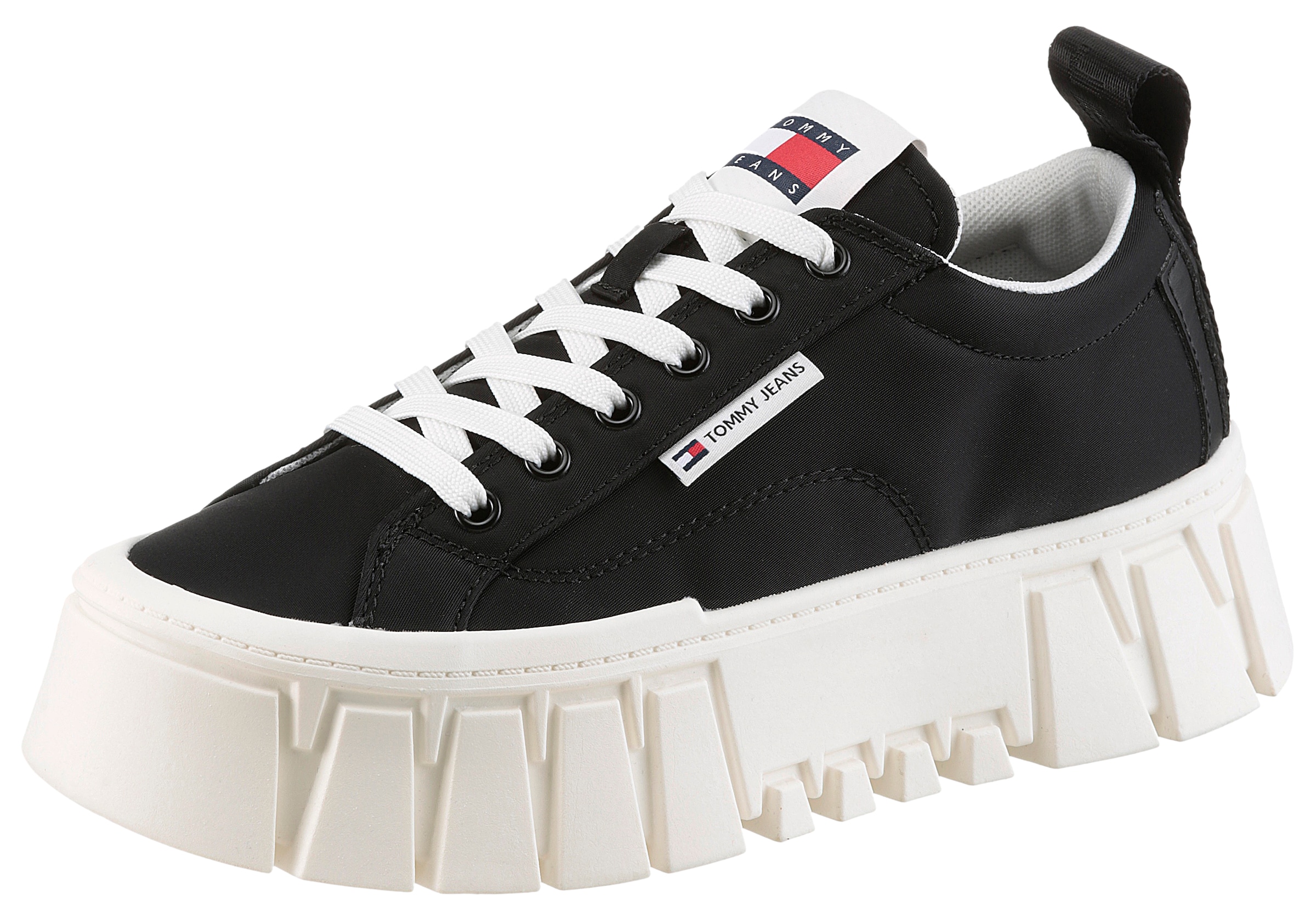 Tommy Jeans Plateausneaker "TJW FLATFORM SNEAKER NYLON", Freizeitschuh, Halbschuh, Schnürschuh mit markanter Plateausohl