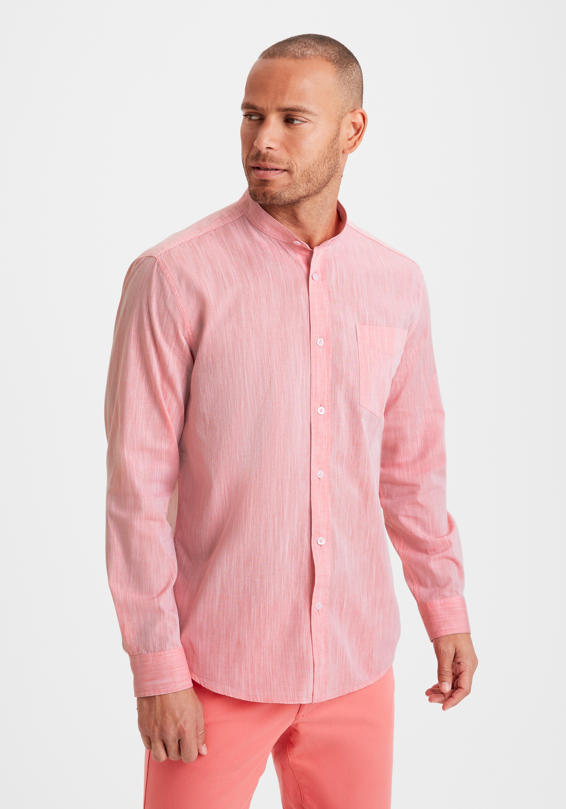 Thumbnail - H.I.S Langarmhemd Regular Fit, Stehkragenhemd mit Brusttasche, reine Baumwolle