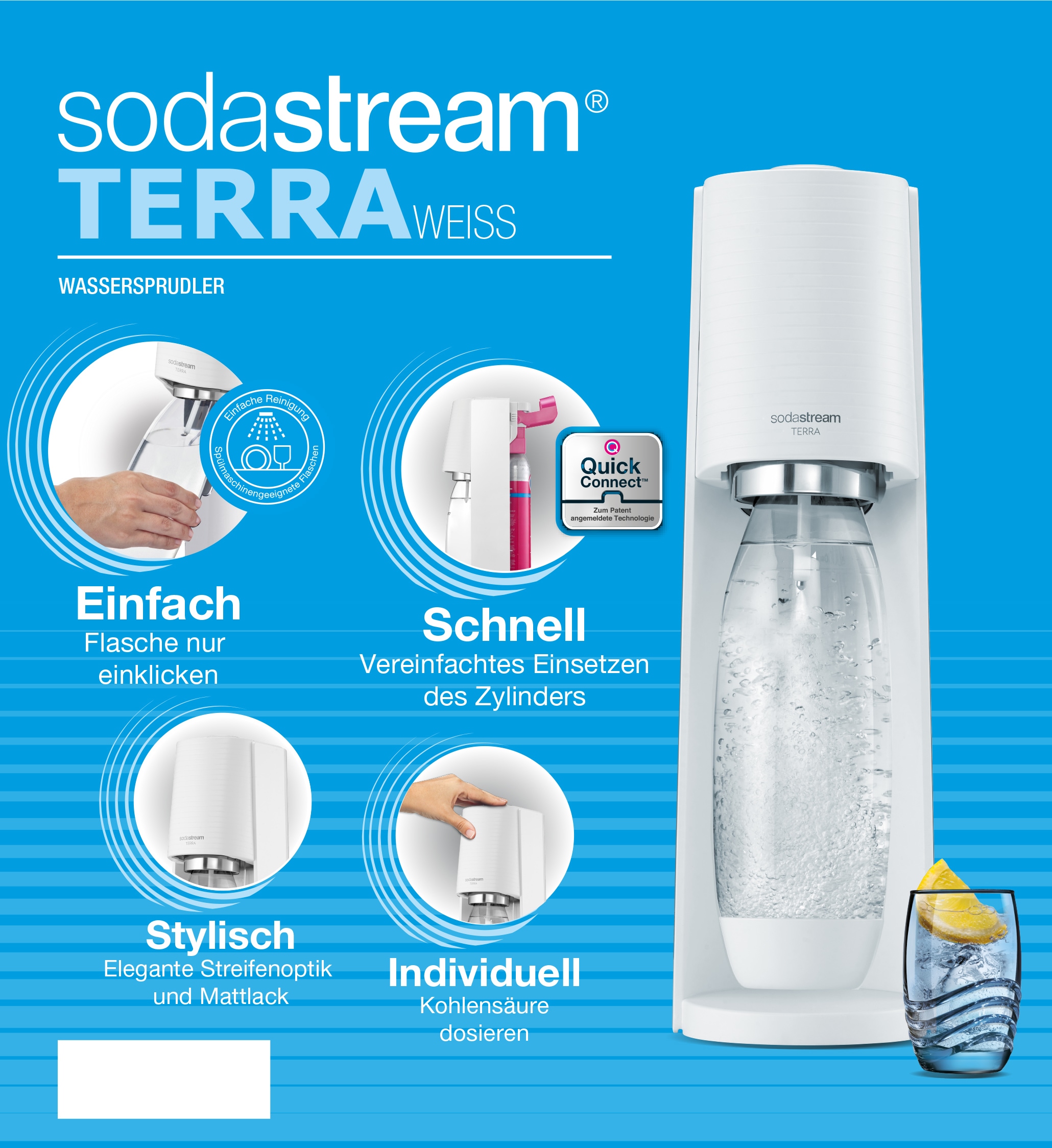 SodaStream 1x Rechnung Wassersprudler CQC, | per CO2-Zylinder »TERRA«, 1x inkl. Kunststoff-Flasche 1L BAUR spülmaschinenfeste