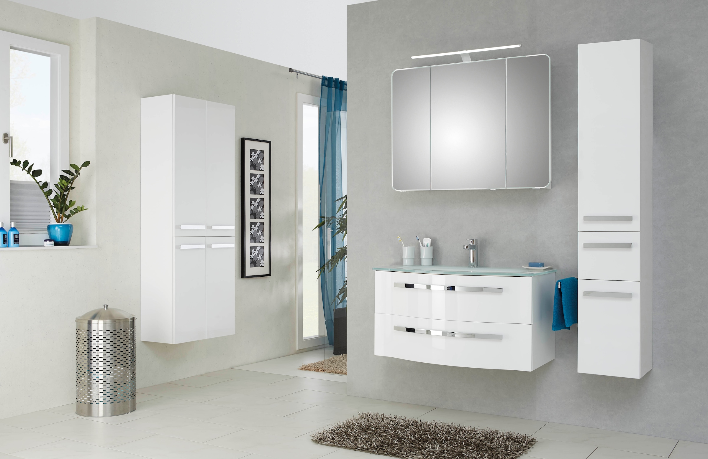 Saphir Hochschrank »Serie 4005 Badschrank 60 cm breit, mit 4 Türen, 4 Glas-Einlegeböden«, Badezimmer-Hochschrank inkl. Türdämpfer, 168 cm hoch, 33 cm tief