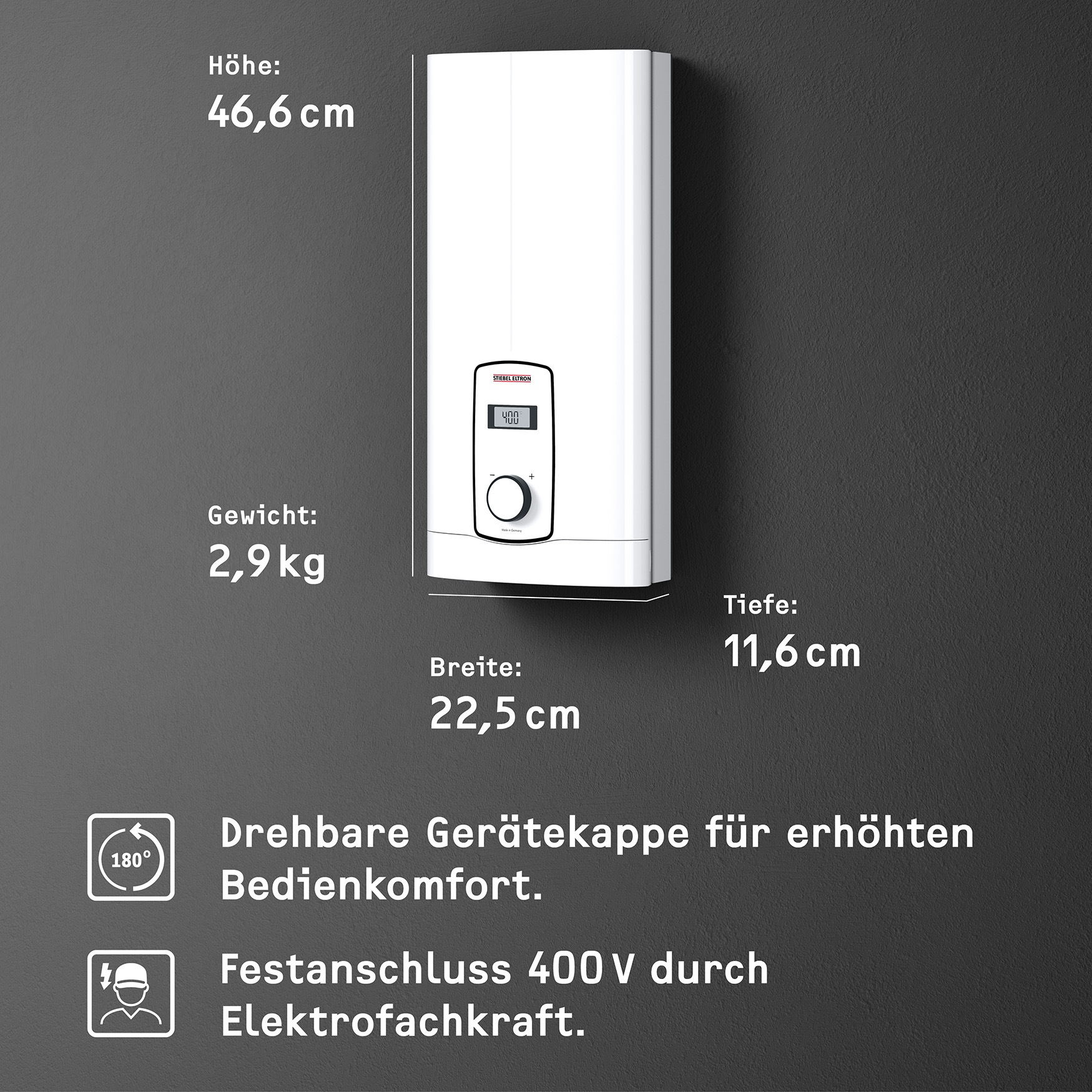 STIEBEL ELTRON Komfort-Durchlauferhitzer »DHB-E 18 kW LCD 25A, gradgenaue Temperaturwahl«, 3i Technologie für konstante Warmwassertemperatur, LC-Display