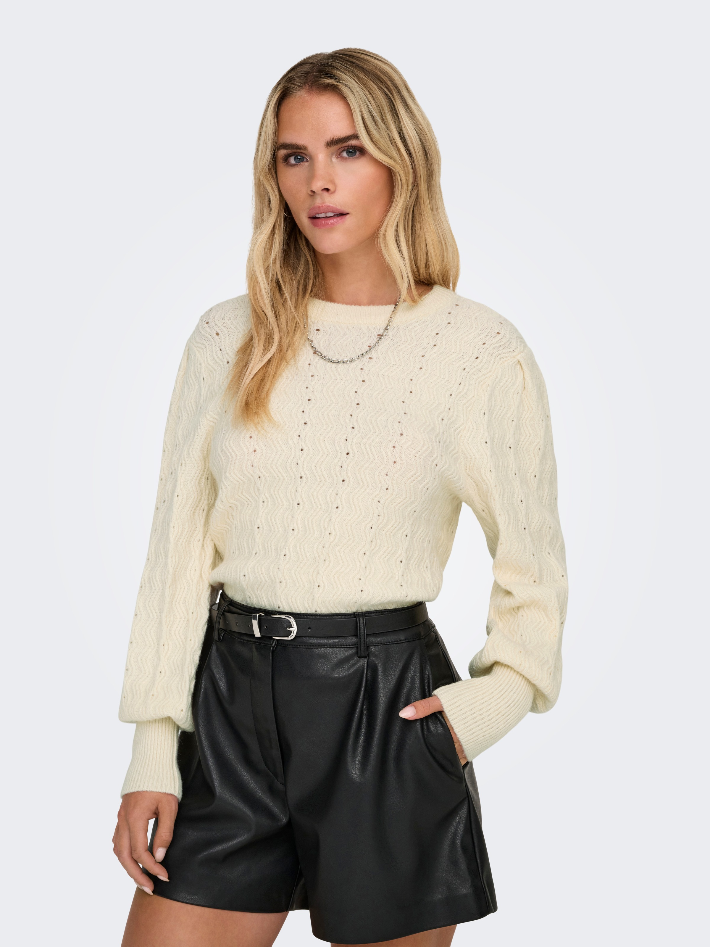 ONLY Rundhalspullover "ONLKATIA LS STRUC PUFF ONECK CC KNT" Materialmix, re günstig online kaufen